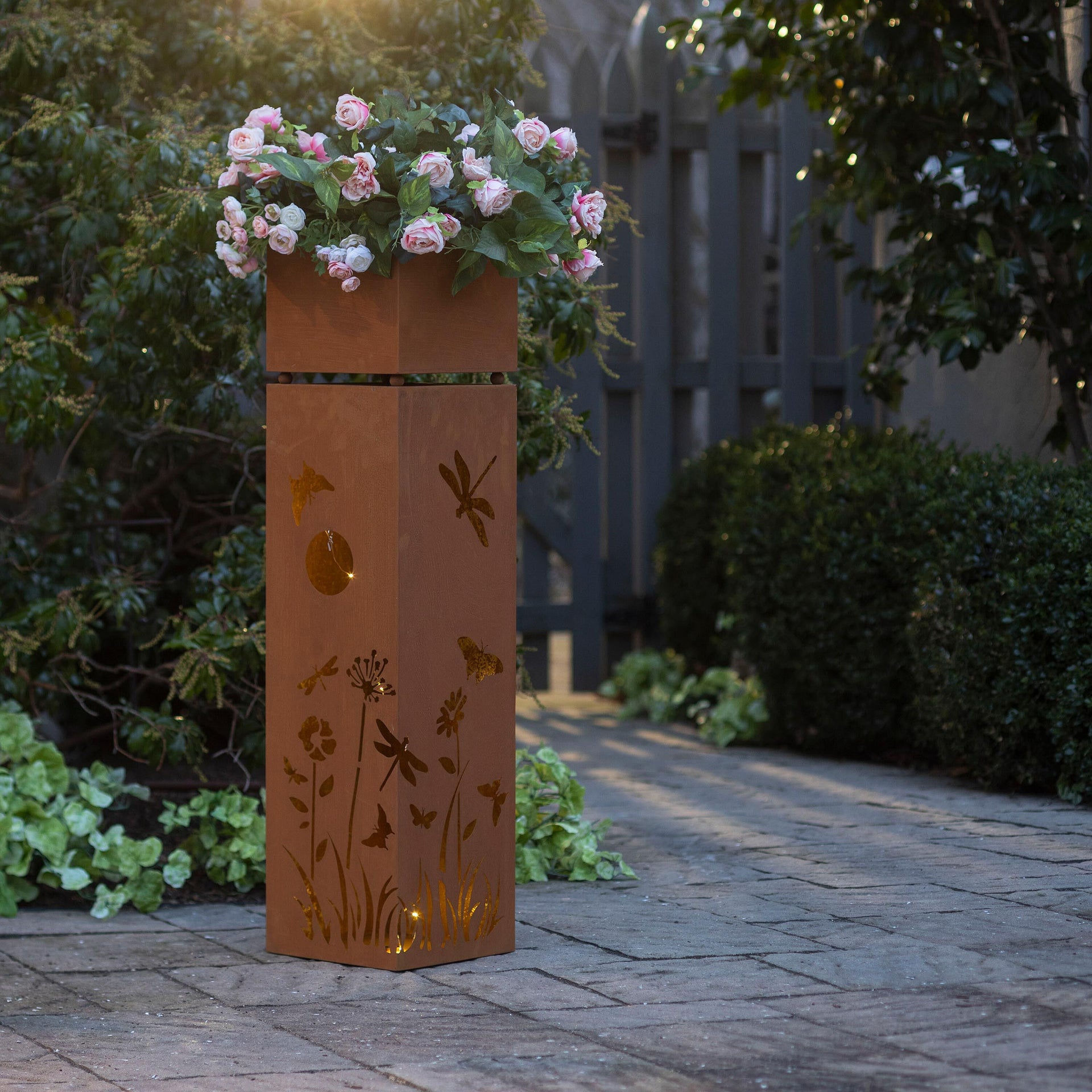 Tall Metal Planter With LED Lights, Dragonfly