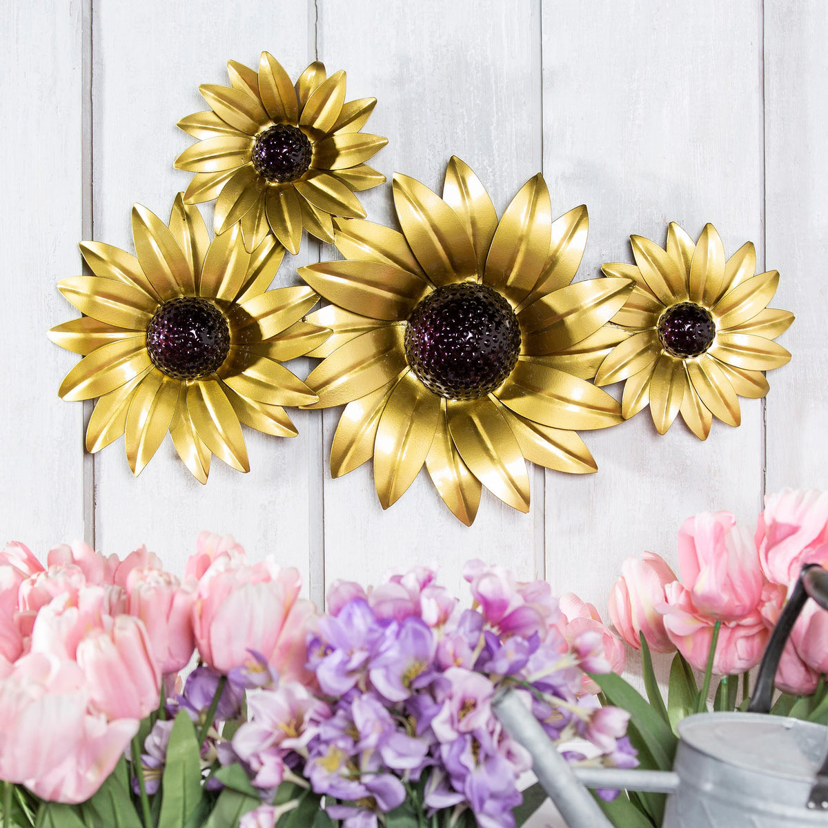 Bee & Sunflowers Metal Wall Decor – 12.75H X 14.5W X 0.85D, Spring-Themed Decorative Art