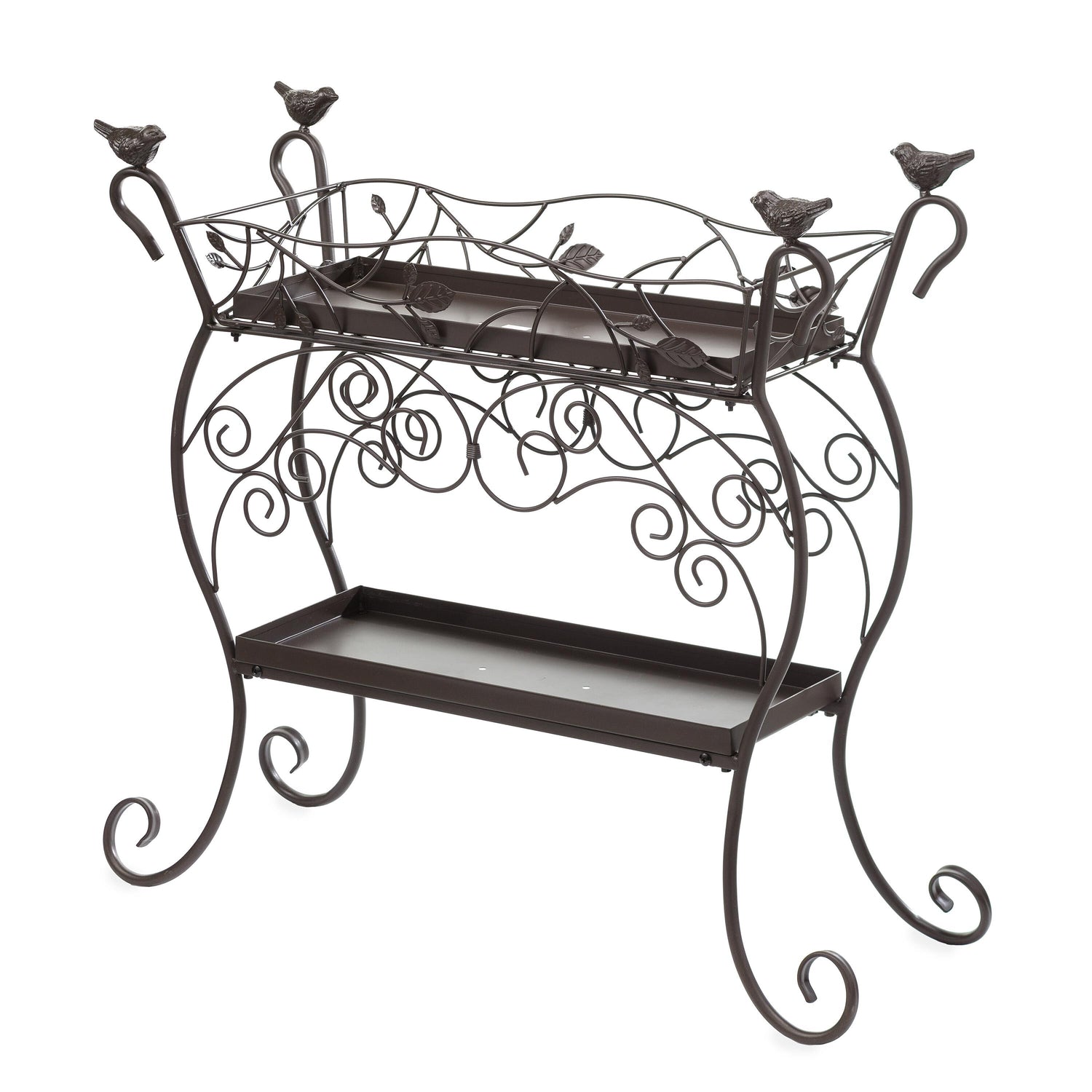 cast iron hanging plant stand Two-Shelf Cast Iron Plant Stand with Birds