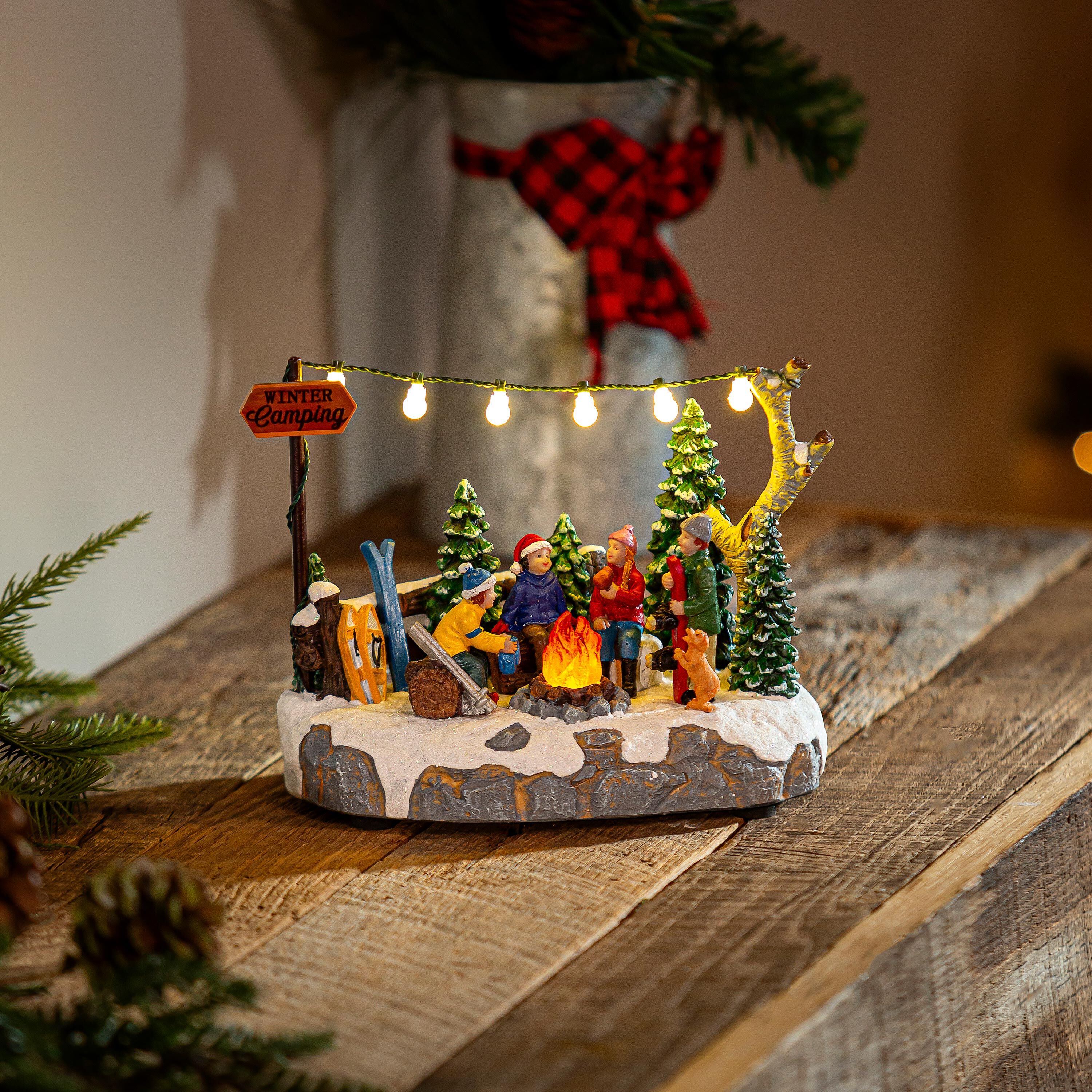 Christmas Vacation LED Table Decor Resin Flickering Campfire Scene