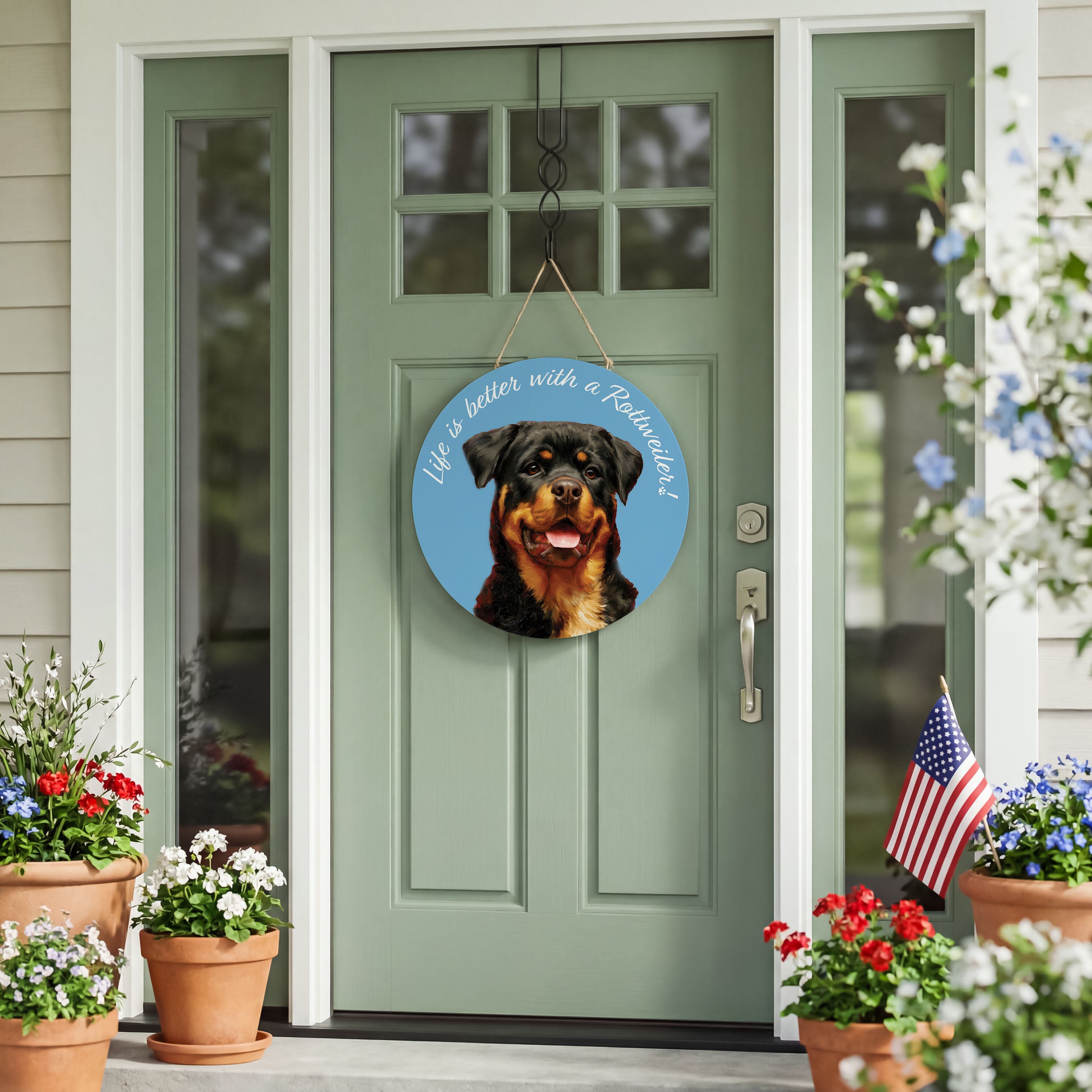Pet Central Dog Wood Round Door Décor, Rottweiler, 18