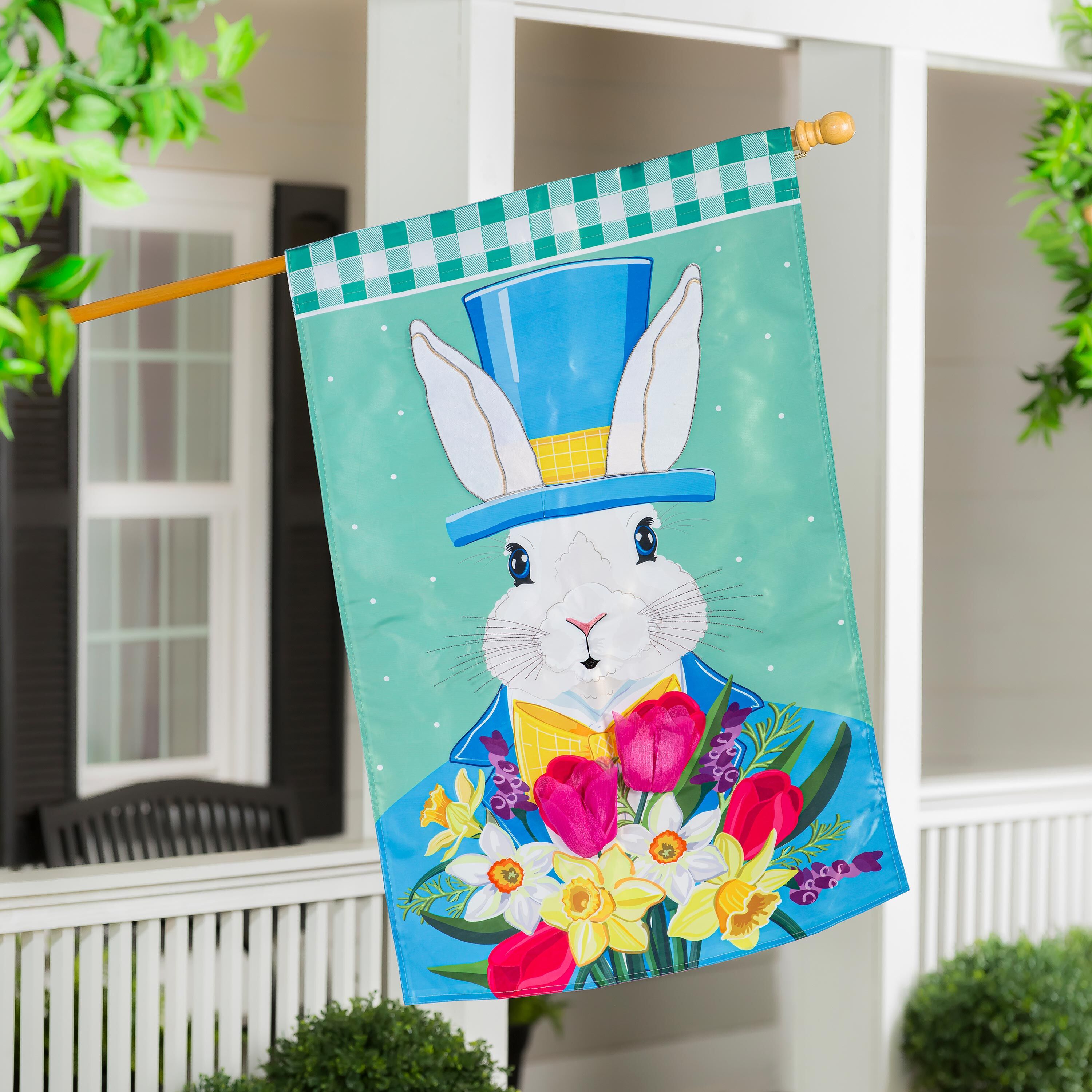 Evergreen Mister Easter Bunny Applique House Flag
