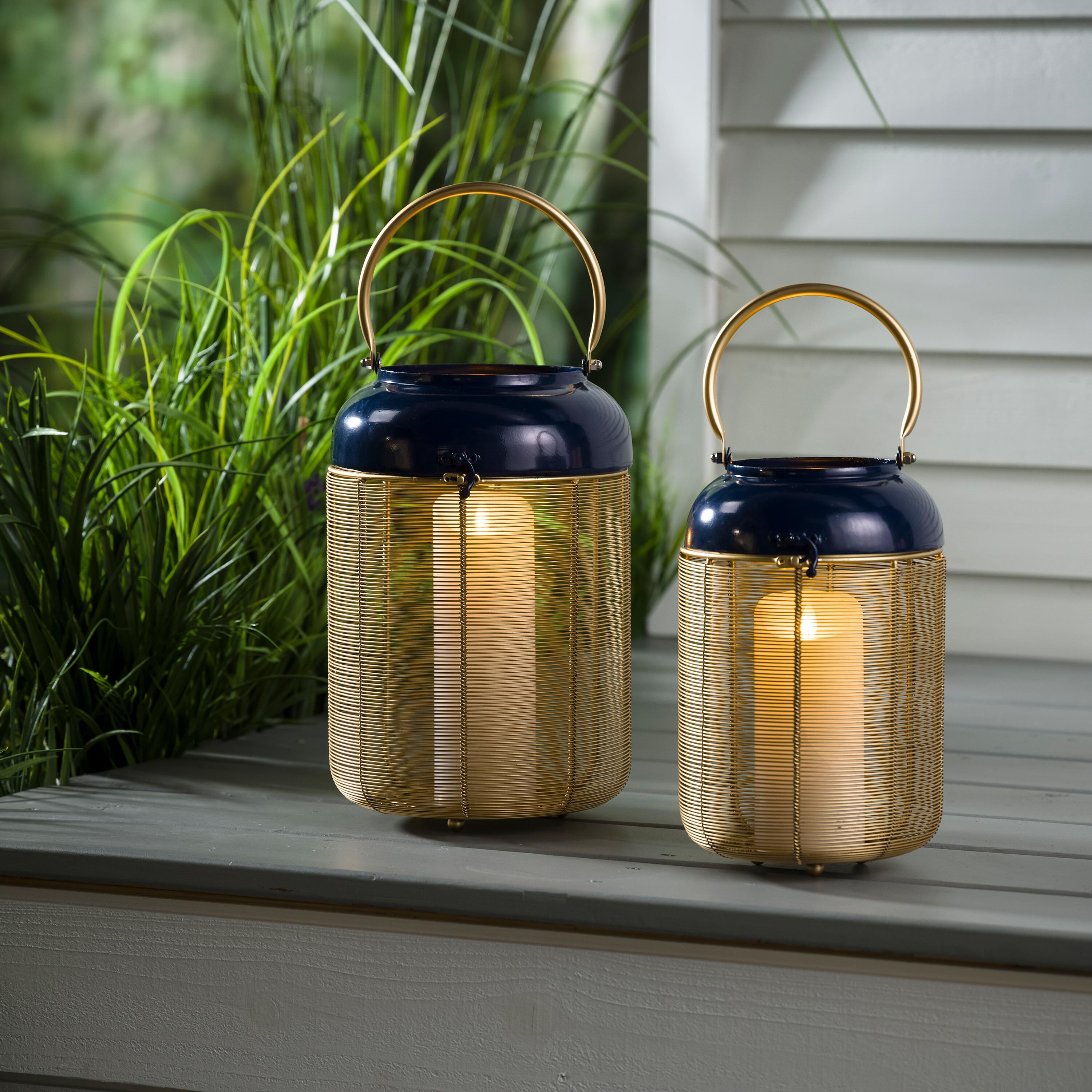 Blue and Gold Metal Lanterns, Set of 2 – Plow & Hearth