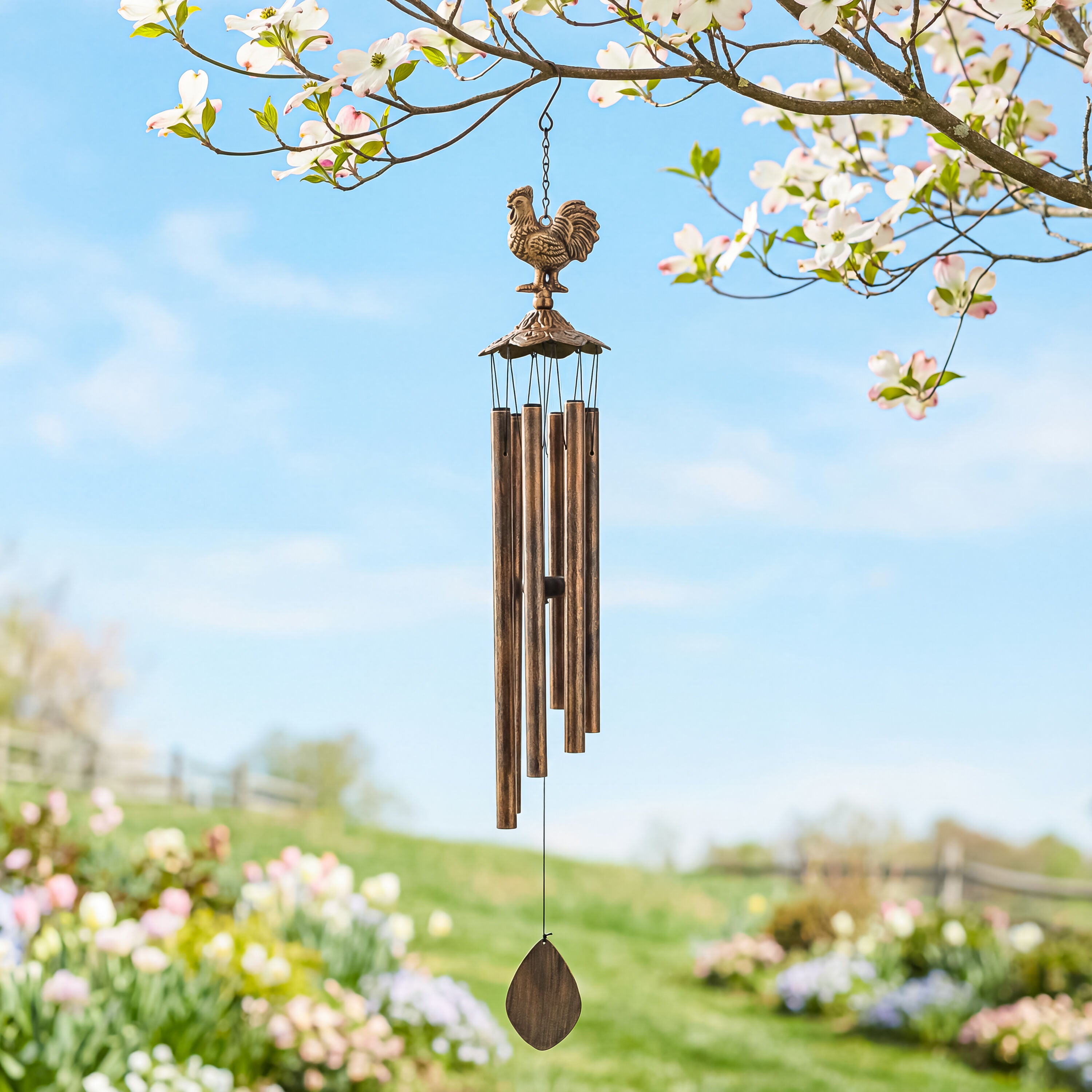 Hillside Pasture Wind Chime, Metal, Rooster – Plow & Hearth