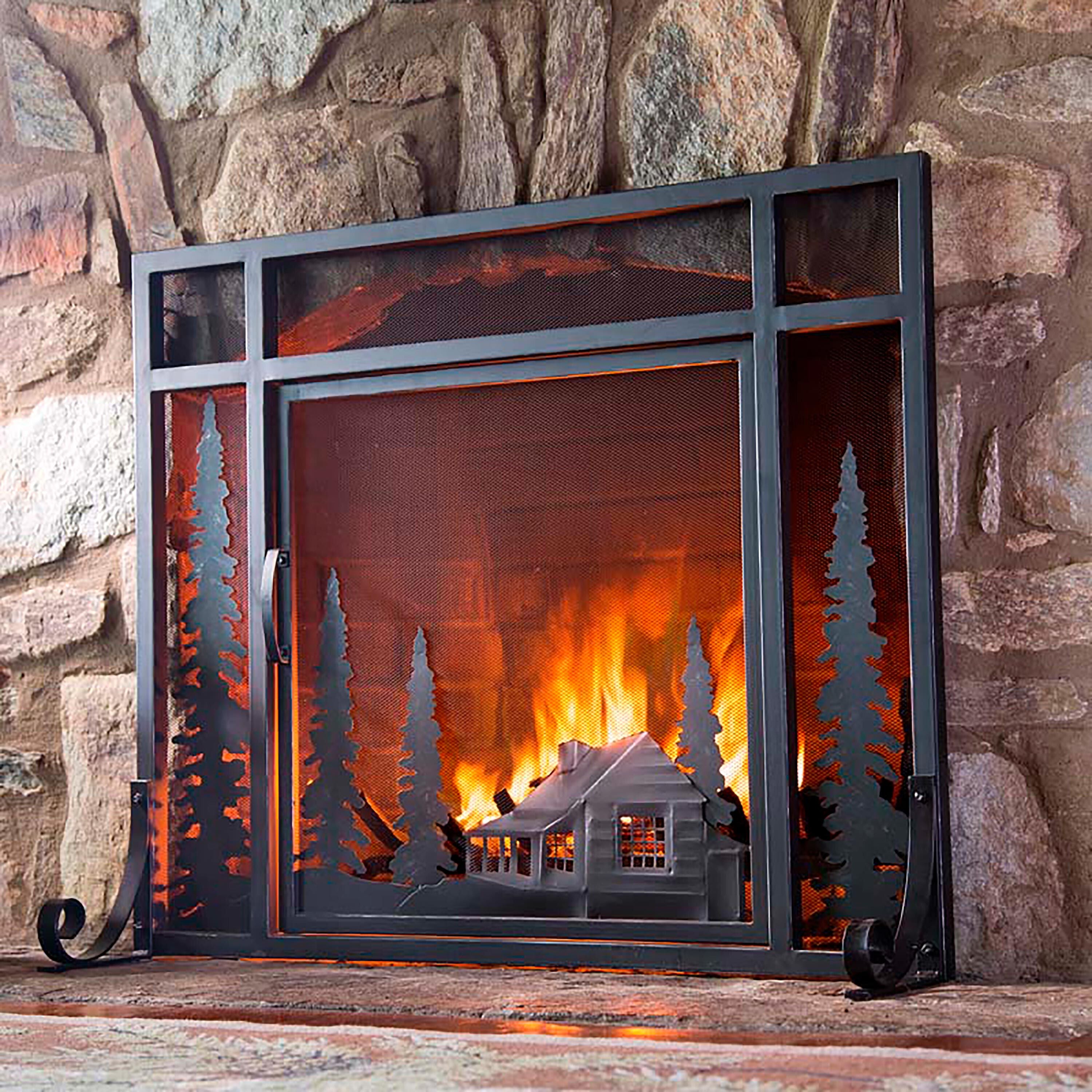 Plow & Hearth Small Mountain Cabin Fireplace Fire Screen