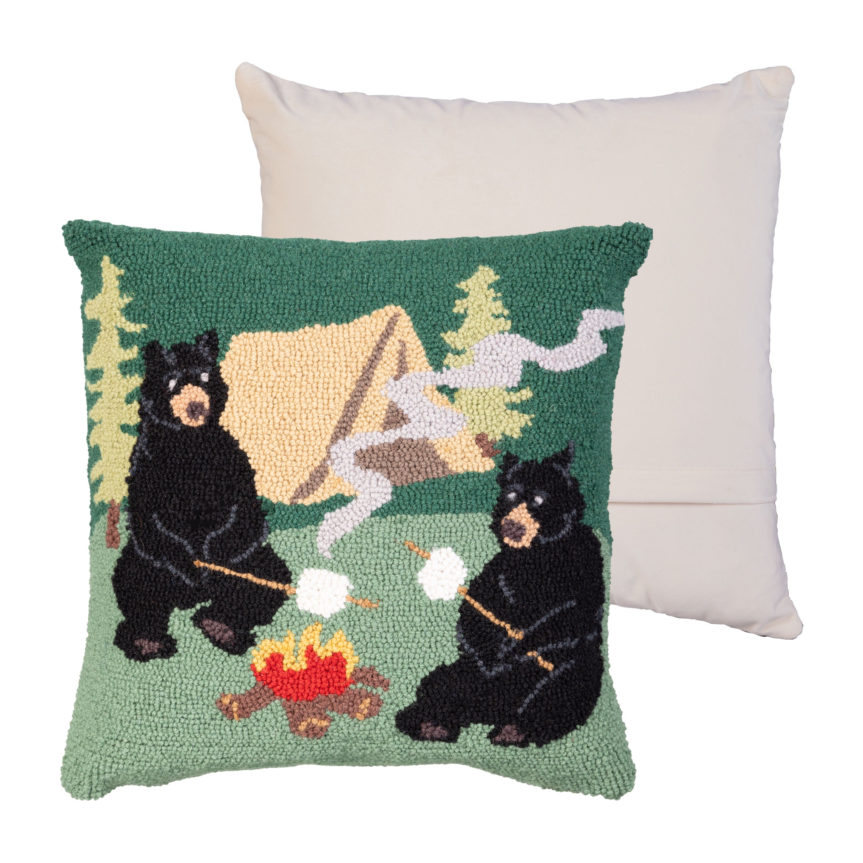 Plow & Hearth Campfire Bears Hooked Pillow - Thumbnail 3