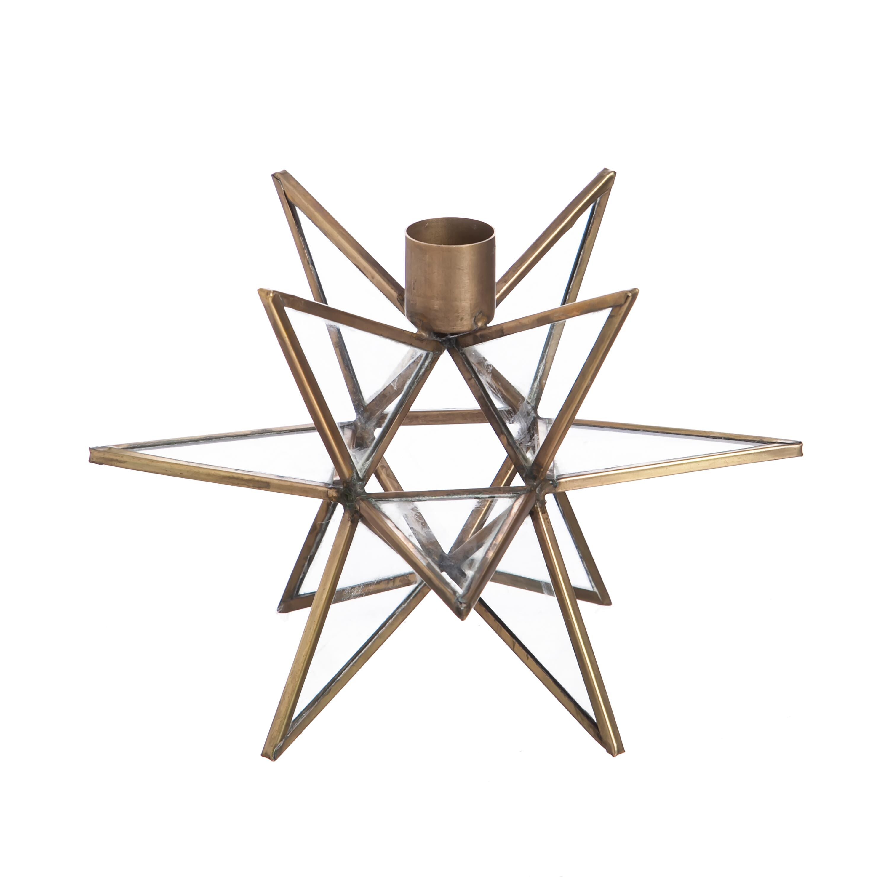 Clear Moravian Star Metal Taper Holder, Set of 2, Brass – Plow