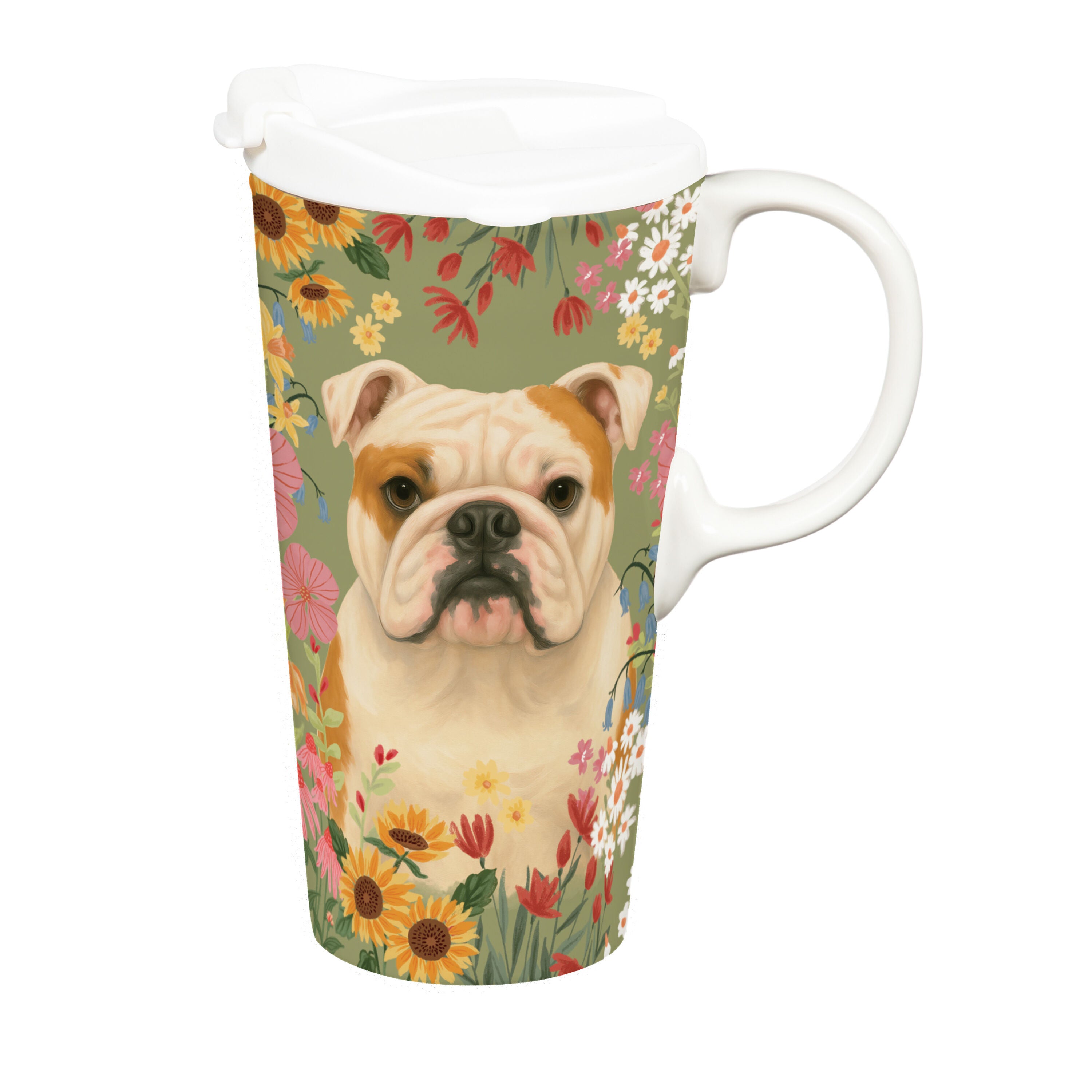 Hillside Pasture Pet Travel Cup Ceramic Perfect Cup, Bulldog, 17oz