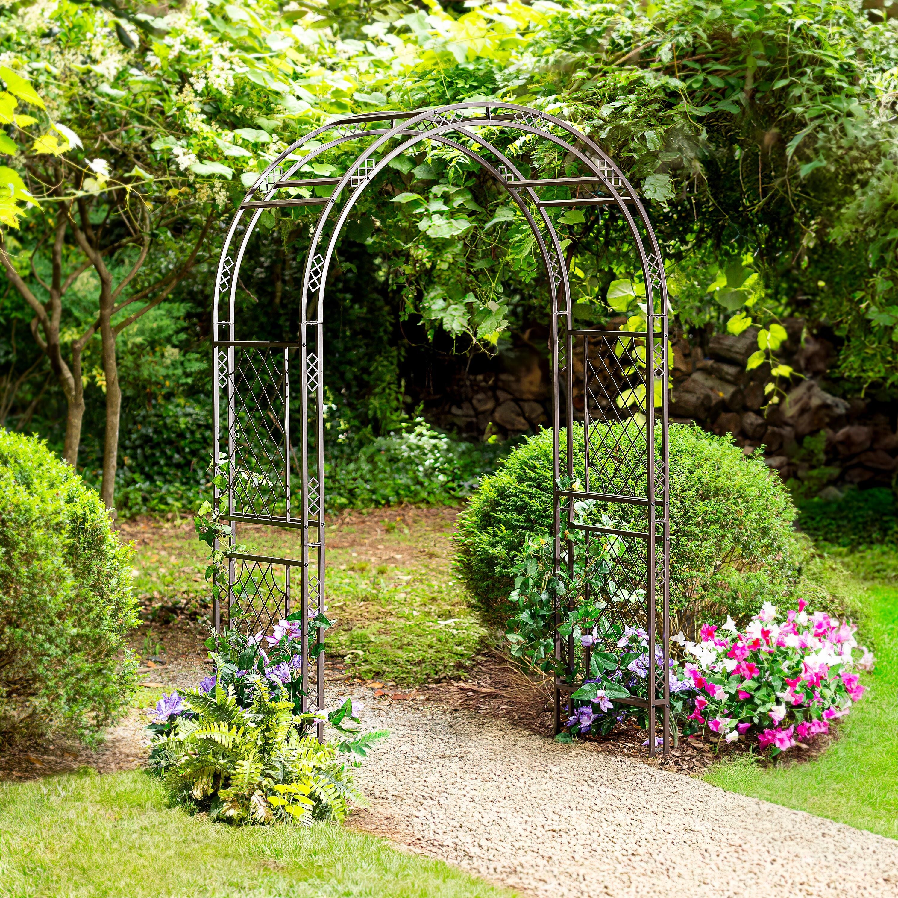 Metal Garden Arbor With Lattice Pattern – Plow & Hearth Metal Garden Arbor With Lattice Pattern – Plow & Hearth