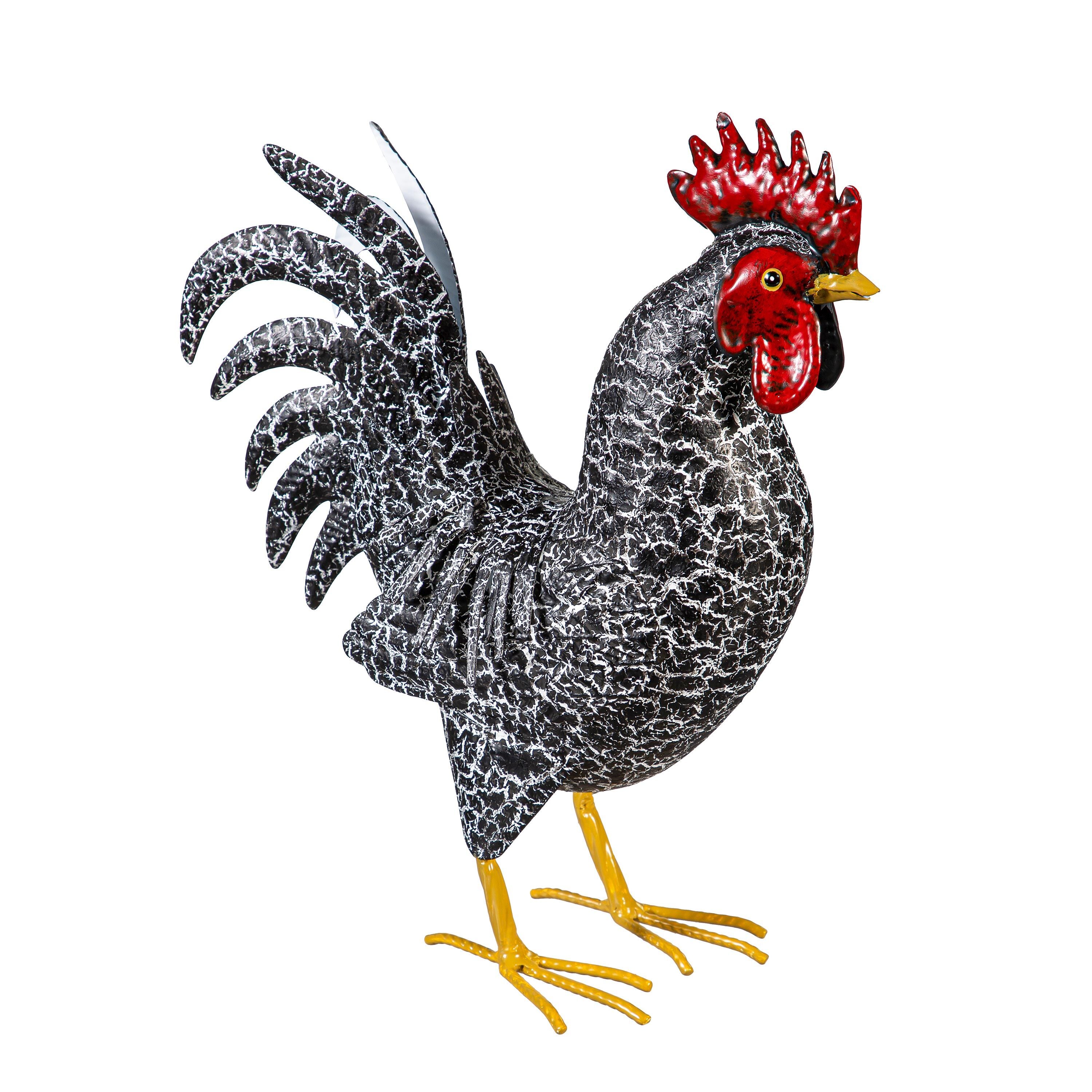 Metal Rooster With Dark Feathers Garden Statue, 14