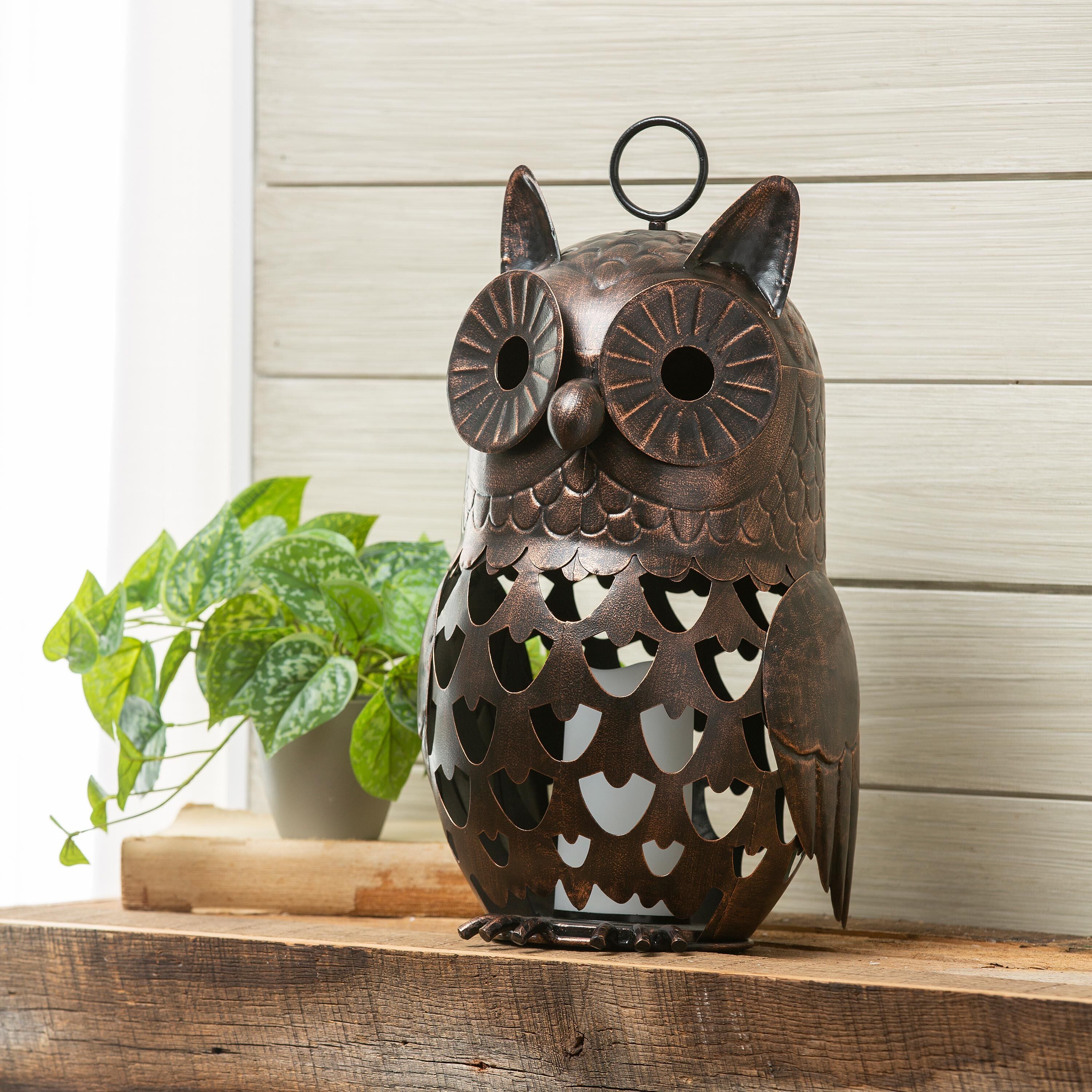 Crafted Metal LED Owl Lantern – Plow & Hearth
