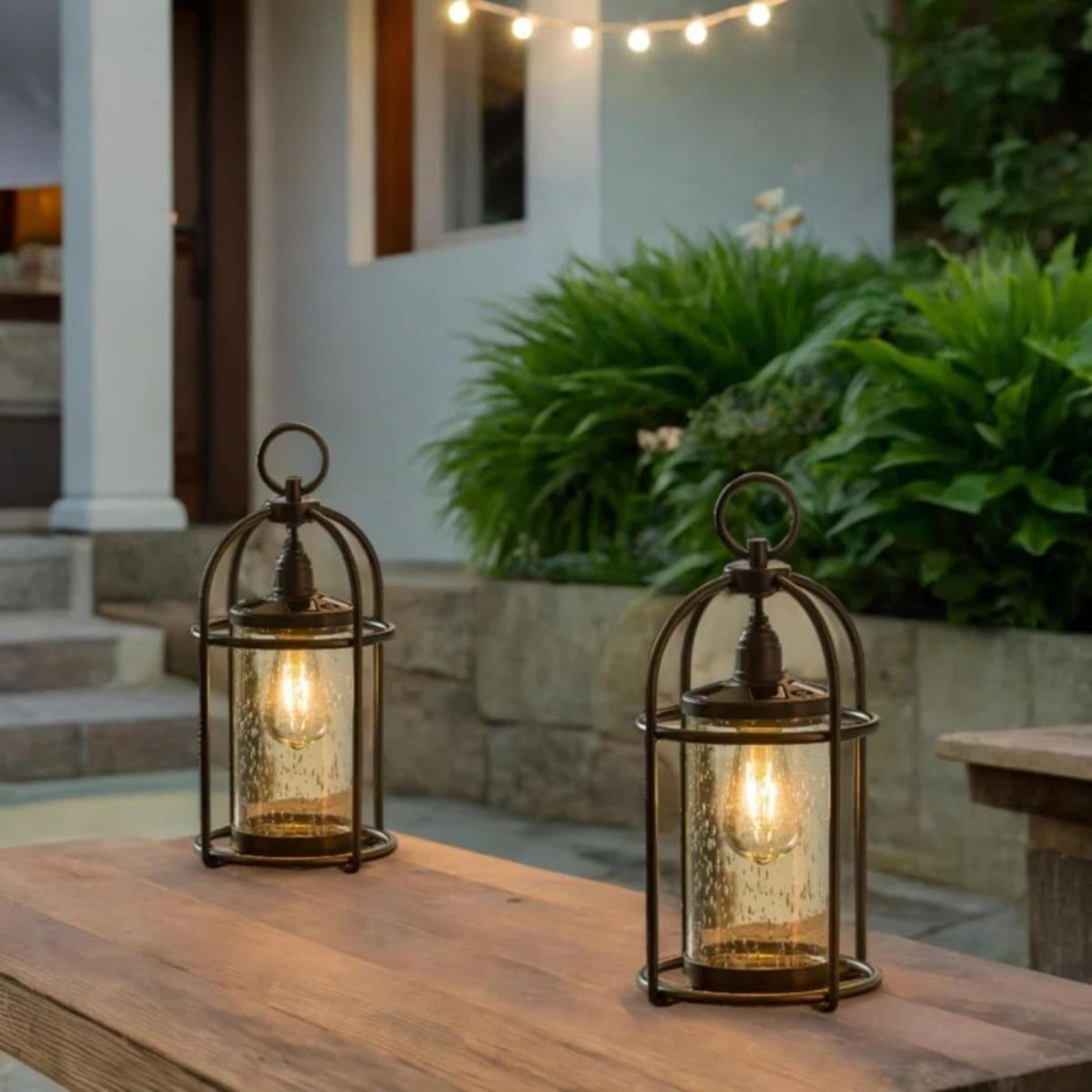 Solar Metal and Bubble Glass Edison Lantern – Plow & Hearth