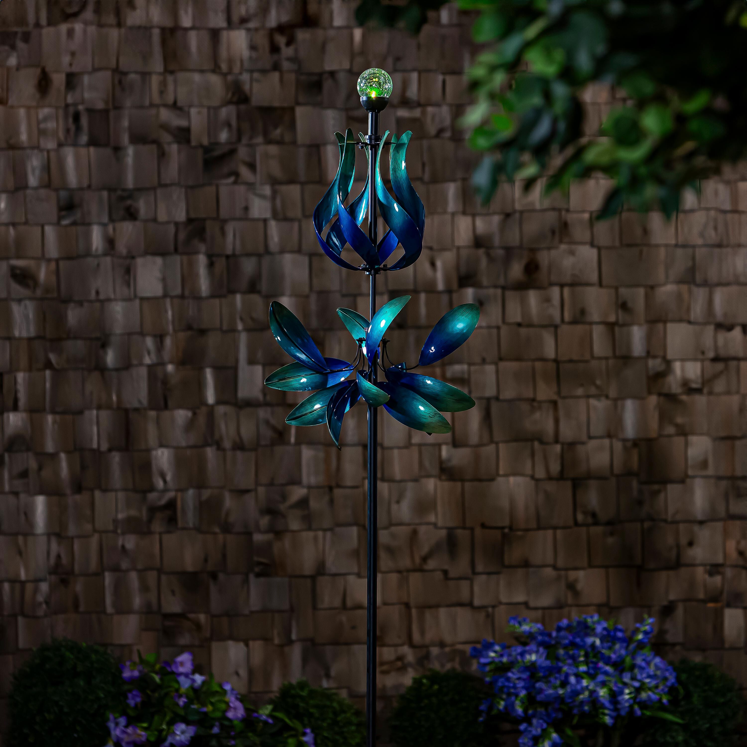 Seaside Retreat Wind Spinner, Solar Blue & Teal Floral Gradient