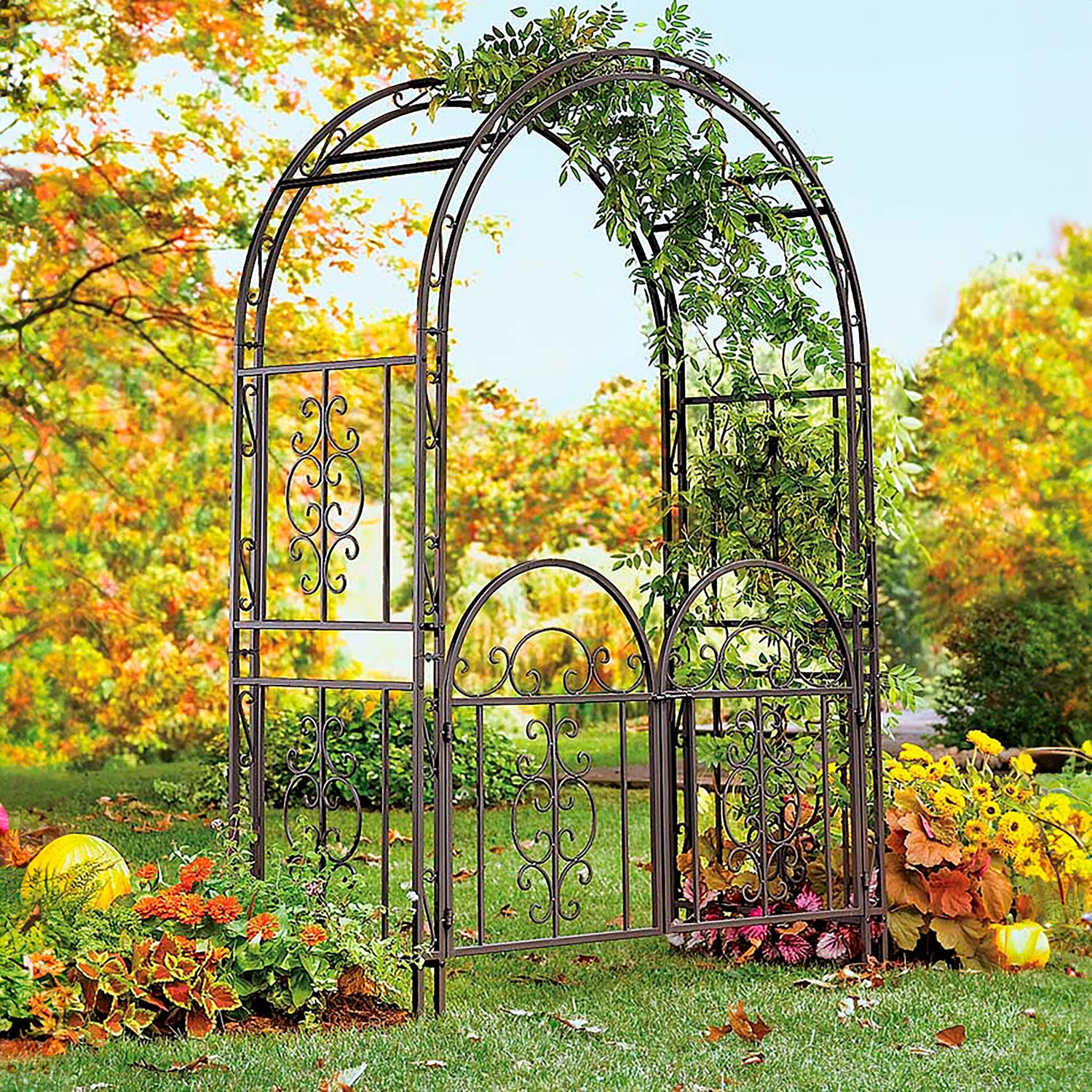 wood trellis with gate Montebello Iron Garden Arbor with Gate
