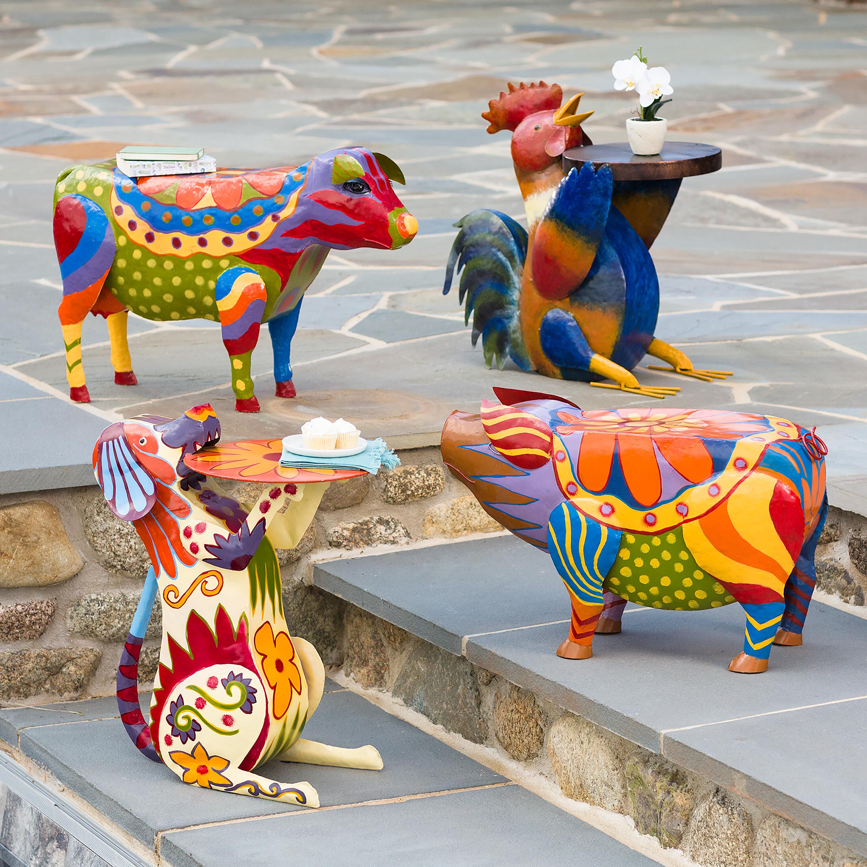 Colorful Folk Art Pig Side Table – Plow & Hearth