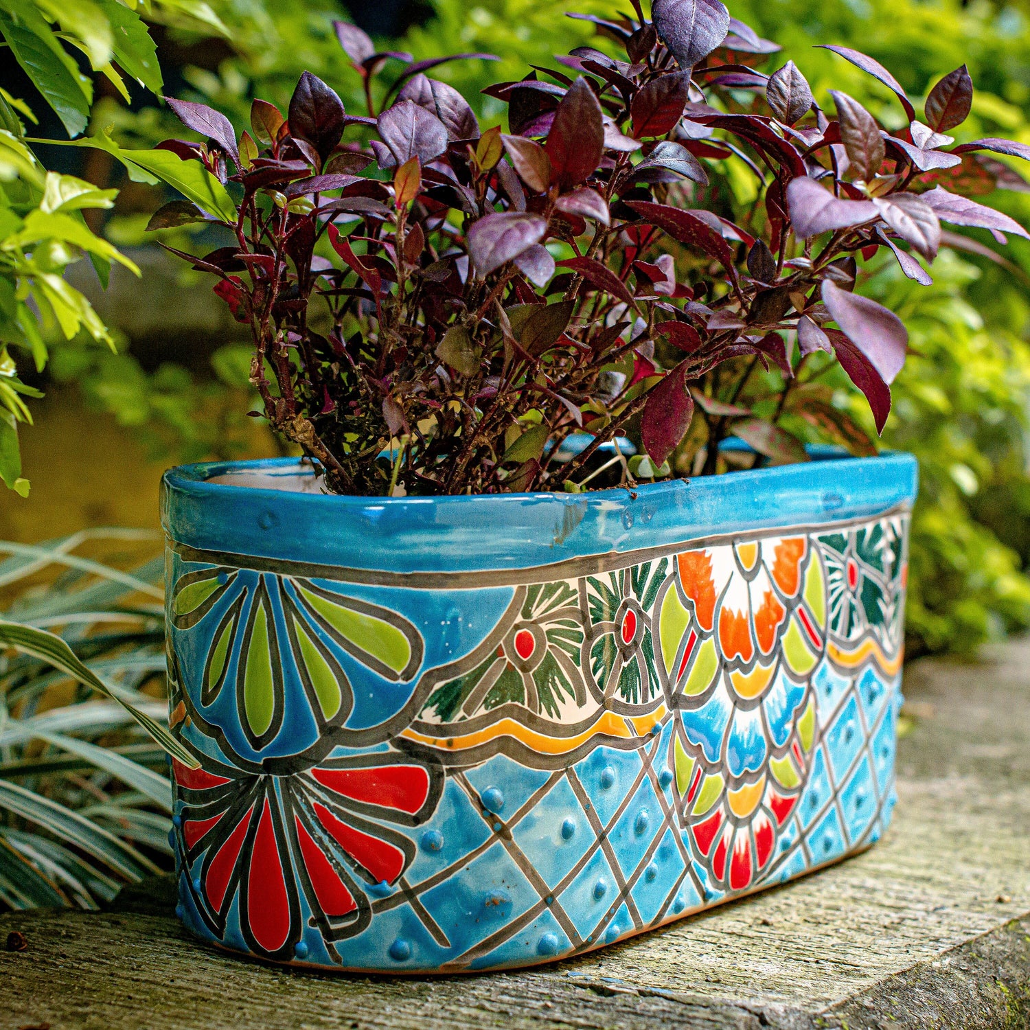 turquoise planter pot Turquoise Talavera Ledge Planter, Medium