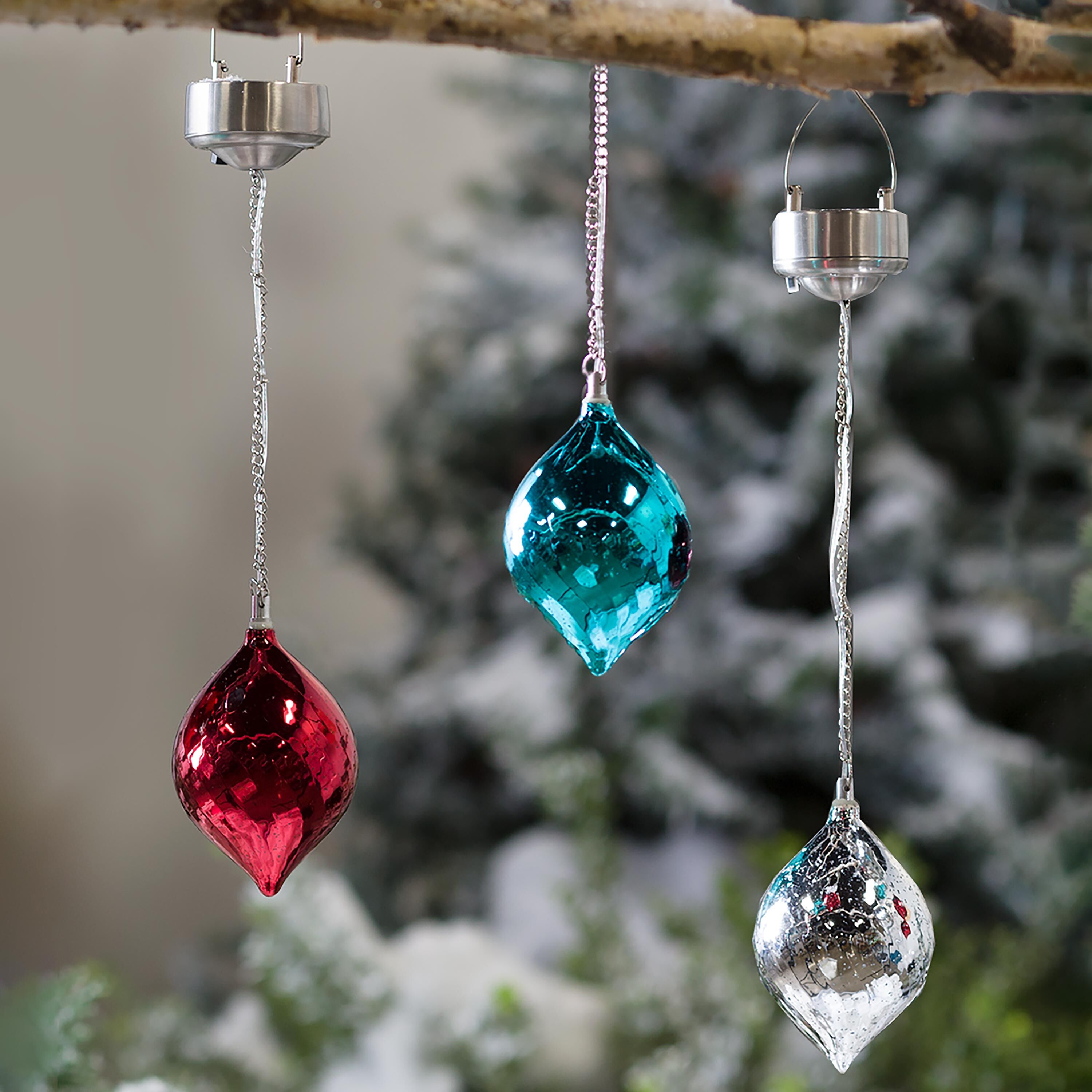 Color Changing Mercury Glass Solar Ornaments, Set of 3 | Plow & Hearth