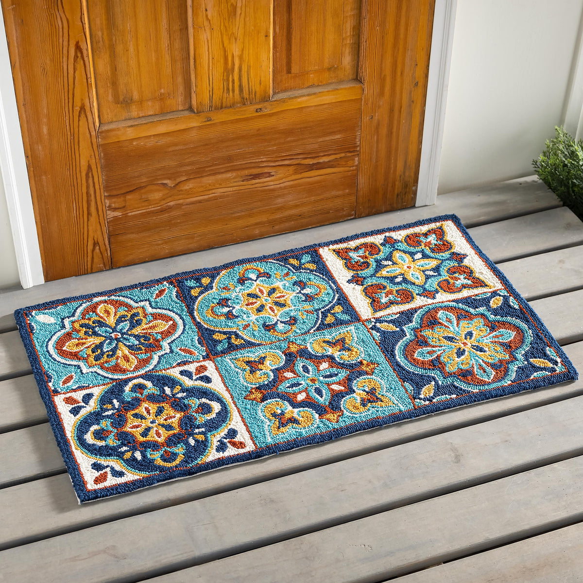 Indoor/Outdoor Tile-Inspired Hooked Polypropylene Accent Rug – Plow ...