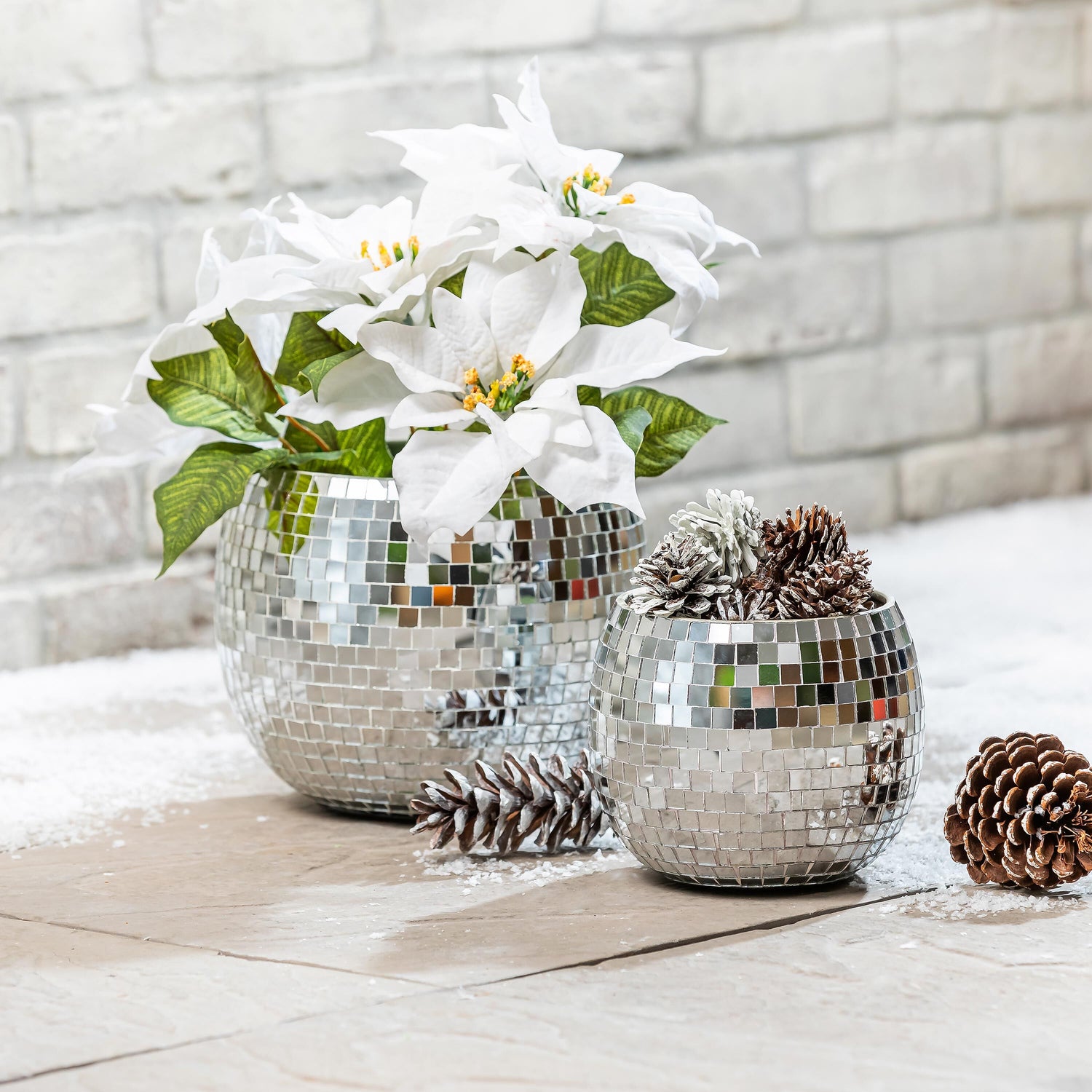 mirrored planter pots Pearl and Pine Planters, Mirror Glass Planters, Nested Set of 2