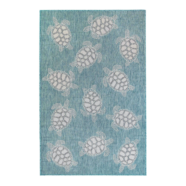 Turtle Rug Texture Indoor/Outdoor Textured Sea Turtles Polypropylene Rug, 4'10