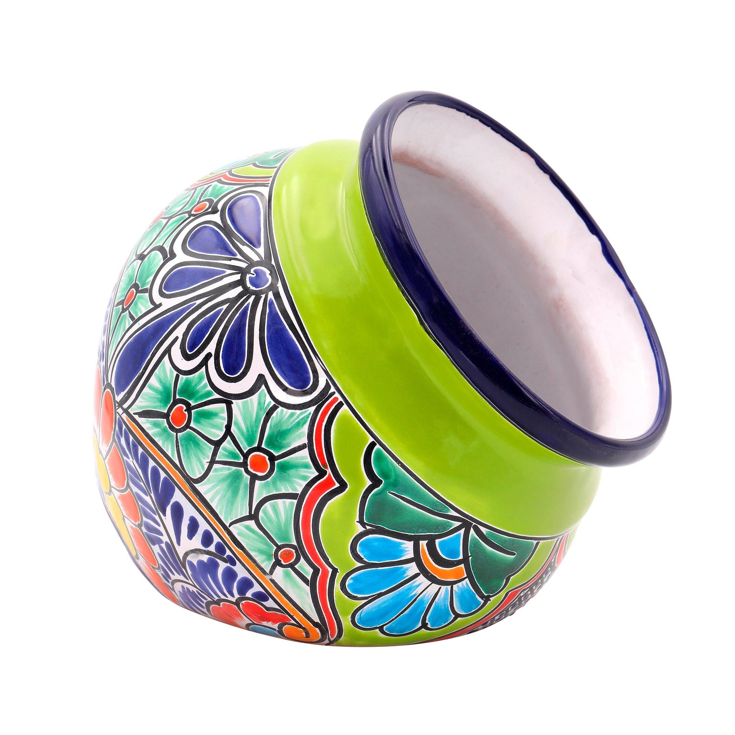home depot ceramic flower pots Green Talavera Tilted Chata Planter, Large