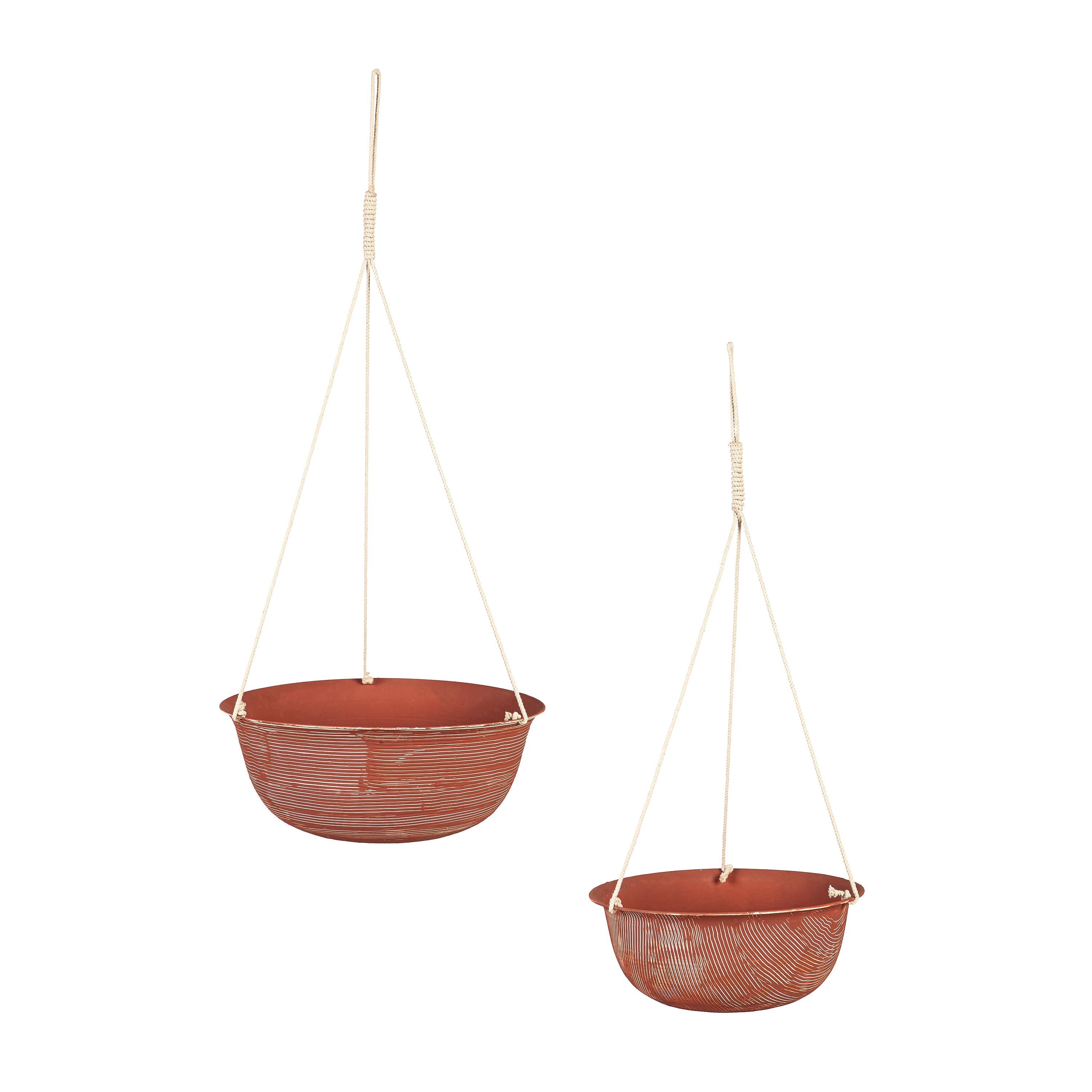 Indoor/Outdoor Metal Hanging Planters with Terra Cotta Finish