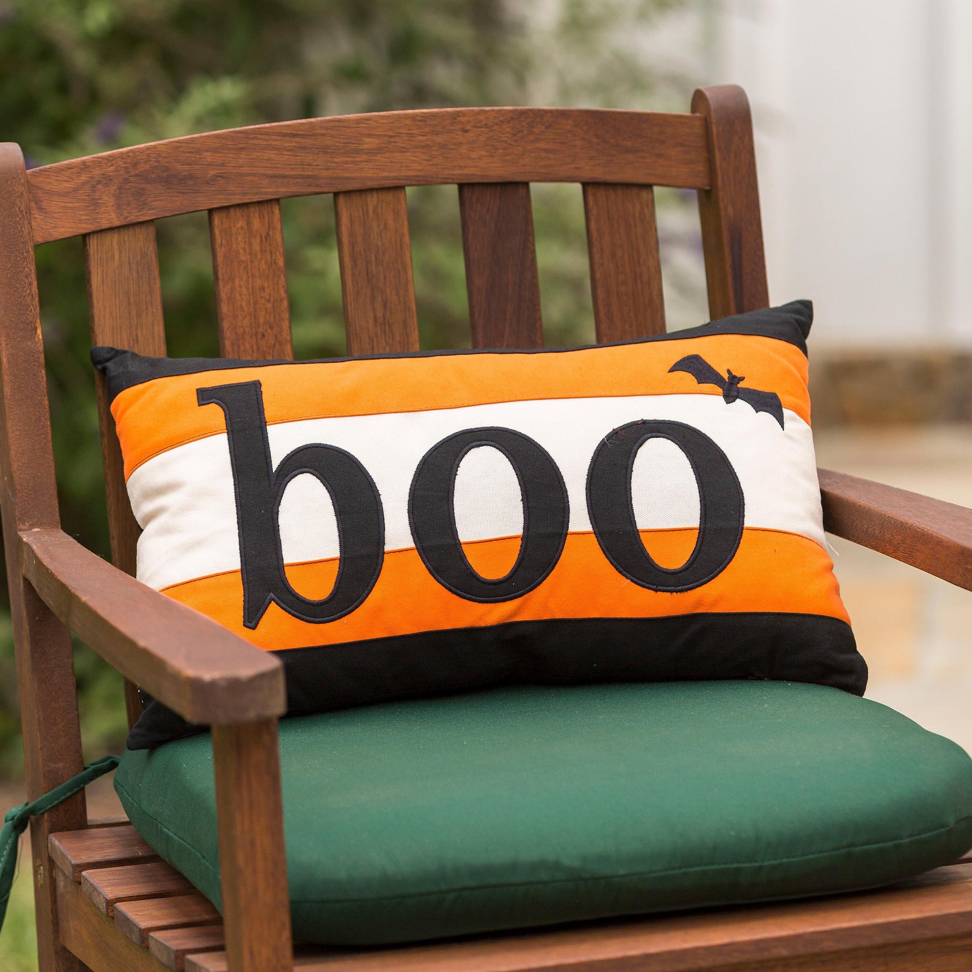 Coussin Halloween Candy Corn BOO - Oreiller Décoratif Perles Noir Blanc Orange