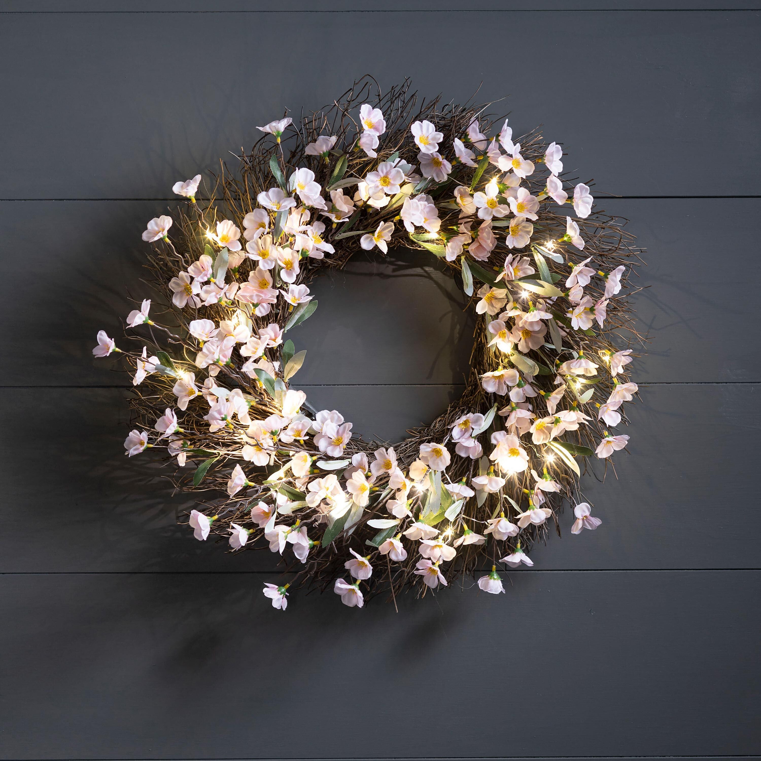 フラワー・リース Maho Lighted Faux Cherry Blossom Wreath – Plow & Hearth
