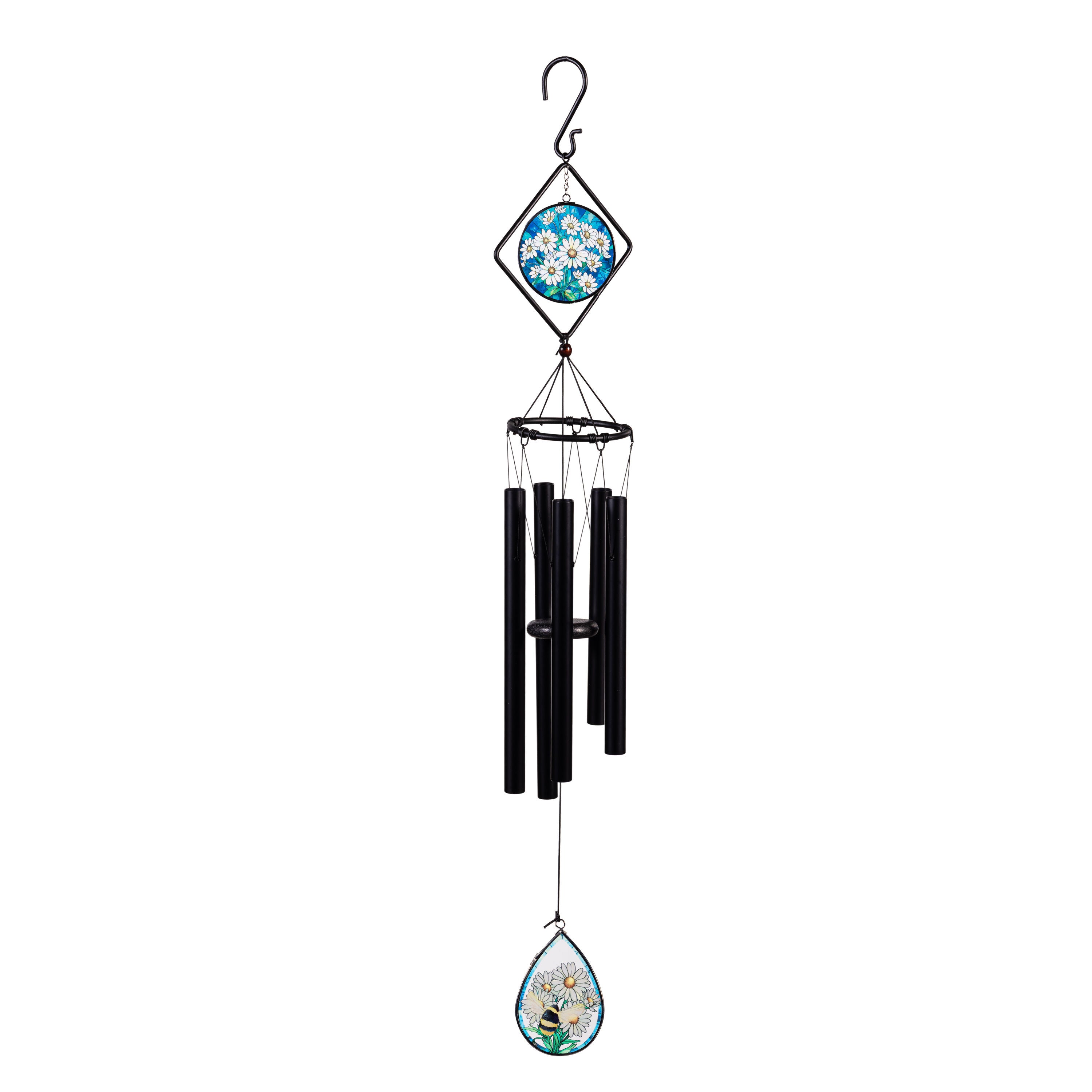 Avria Stained Glass Hand-Tuned Wind Chime, Daisies, 36