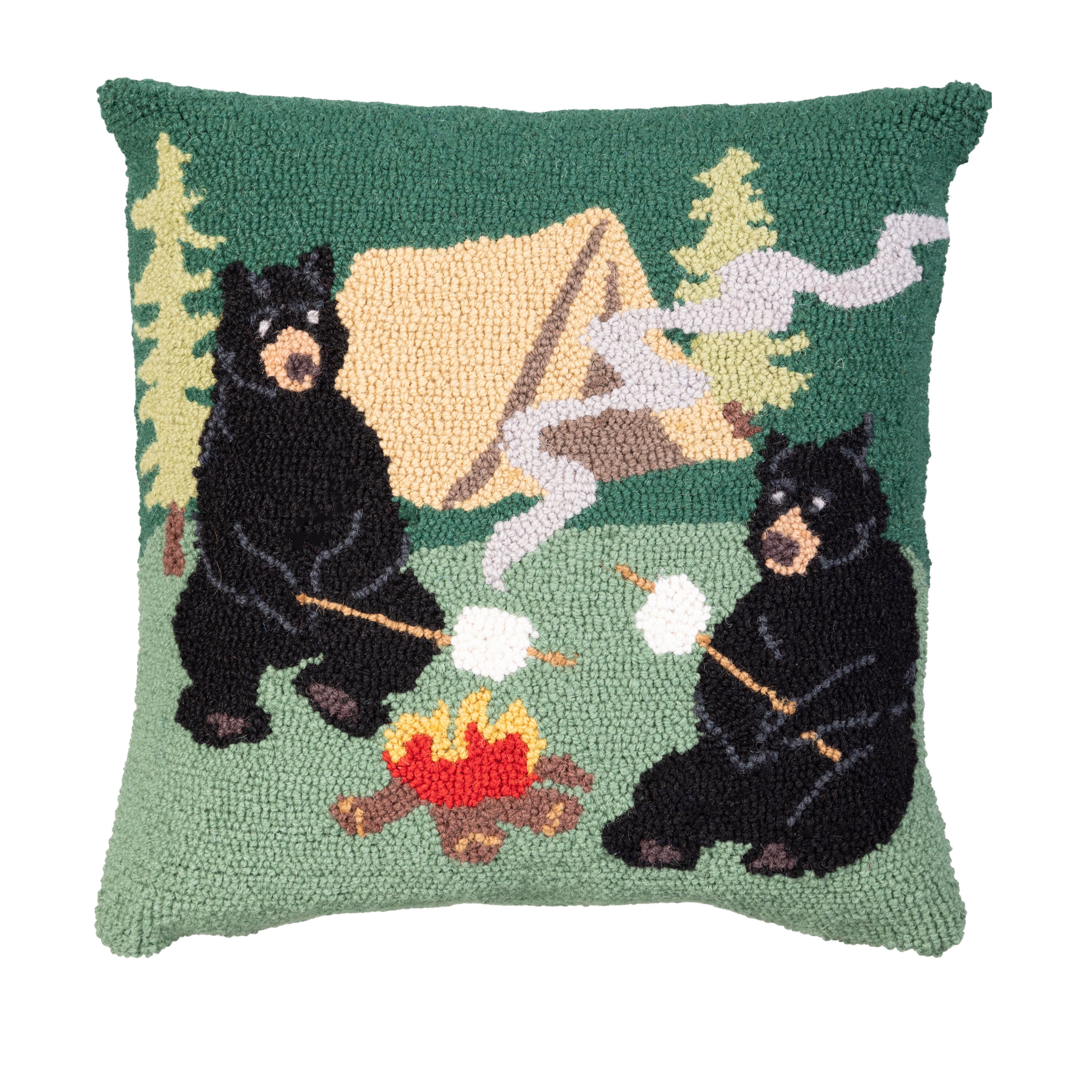 Plow & Hearth Campfire Bears Hooked Pillow - Thumbnail 2