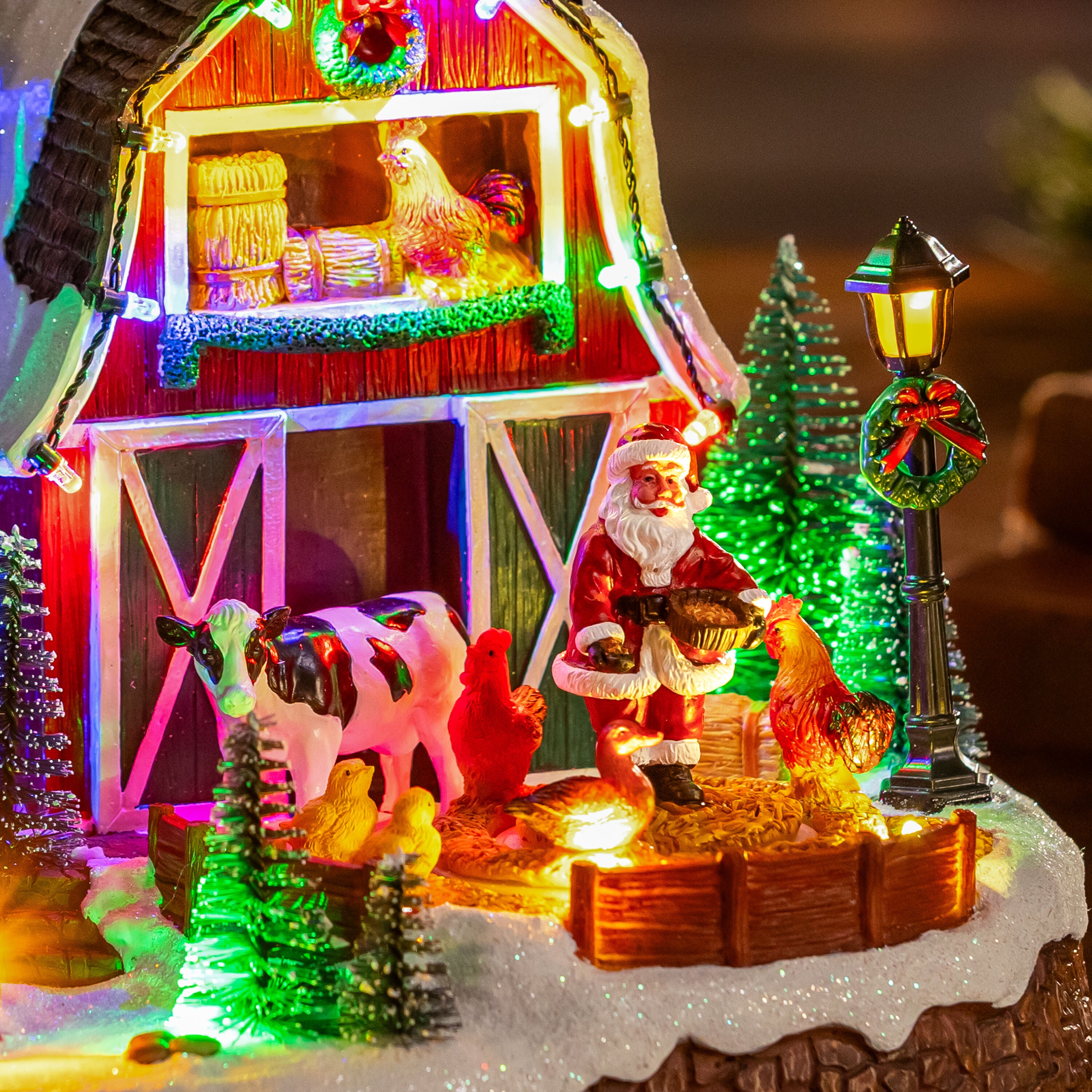 Holly Homestead LED Table Decor Christmas Barn with Chasing Lights