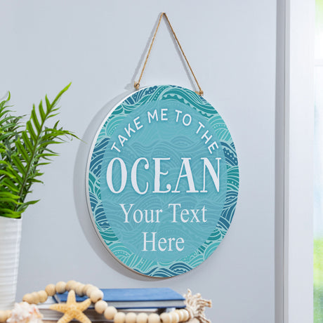 Blue Coastal Make Waves Wood Door Décor, "Take Me To The Ocean" with Personalization, 18"