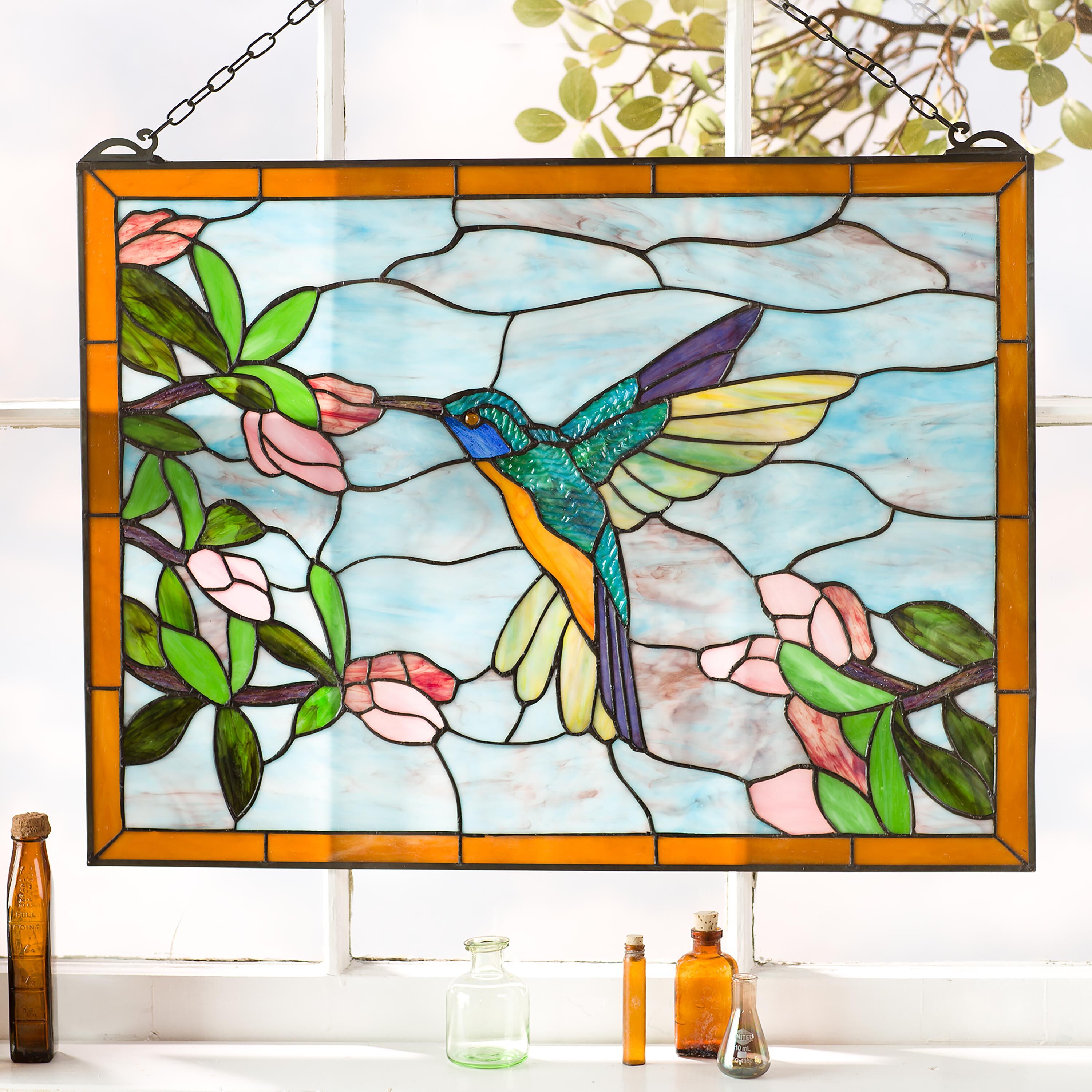 Plow & Hearth Stained Glass Hummingbird Art Panel