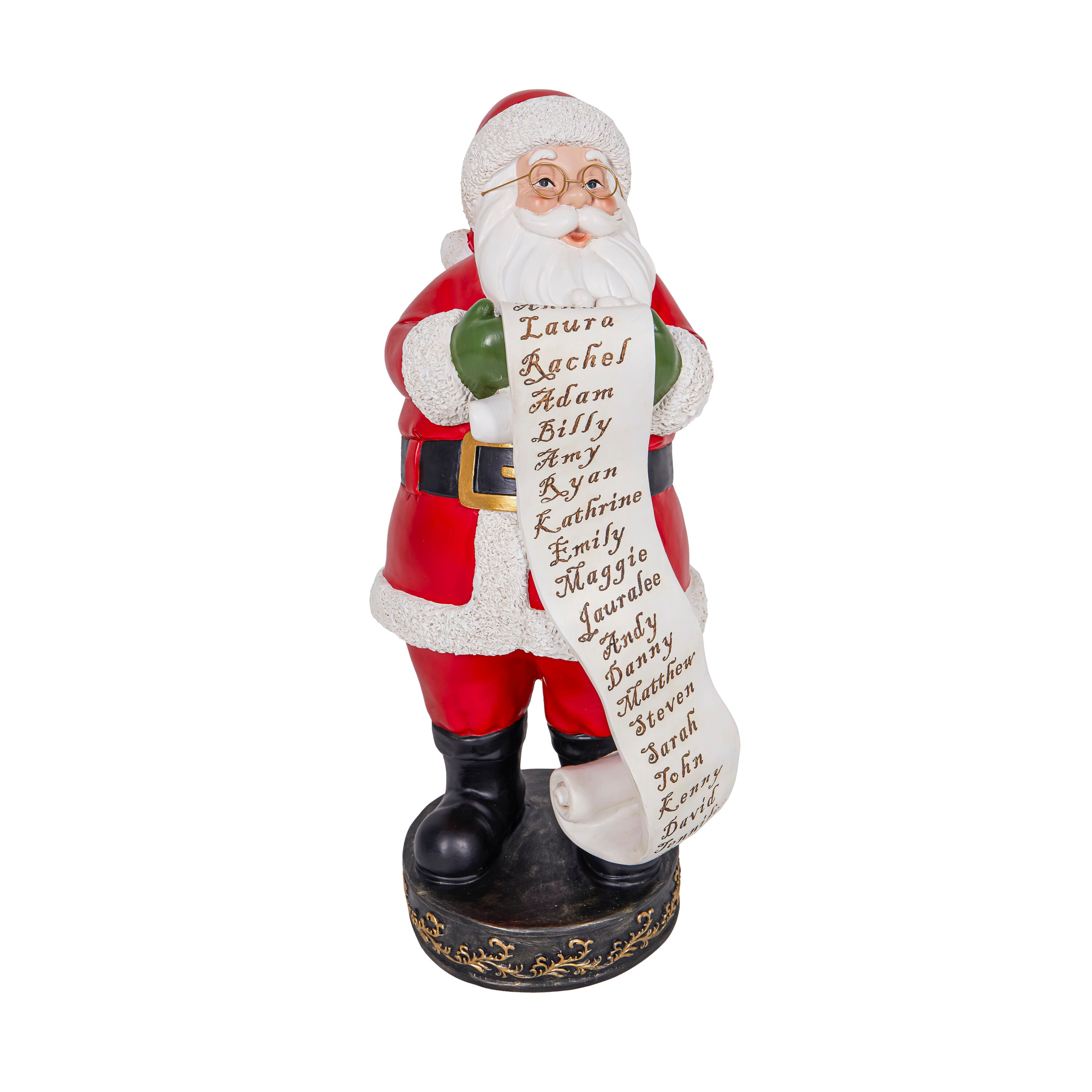 Holiday Poinsettia Garden Statue, Resin Statue, Santa with List