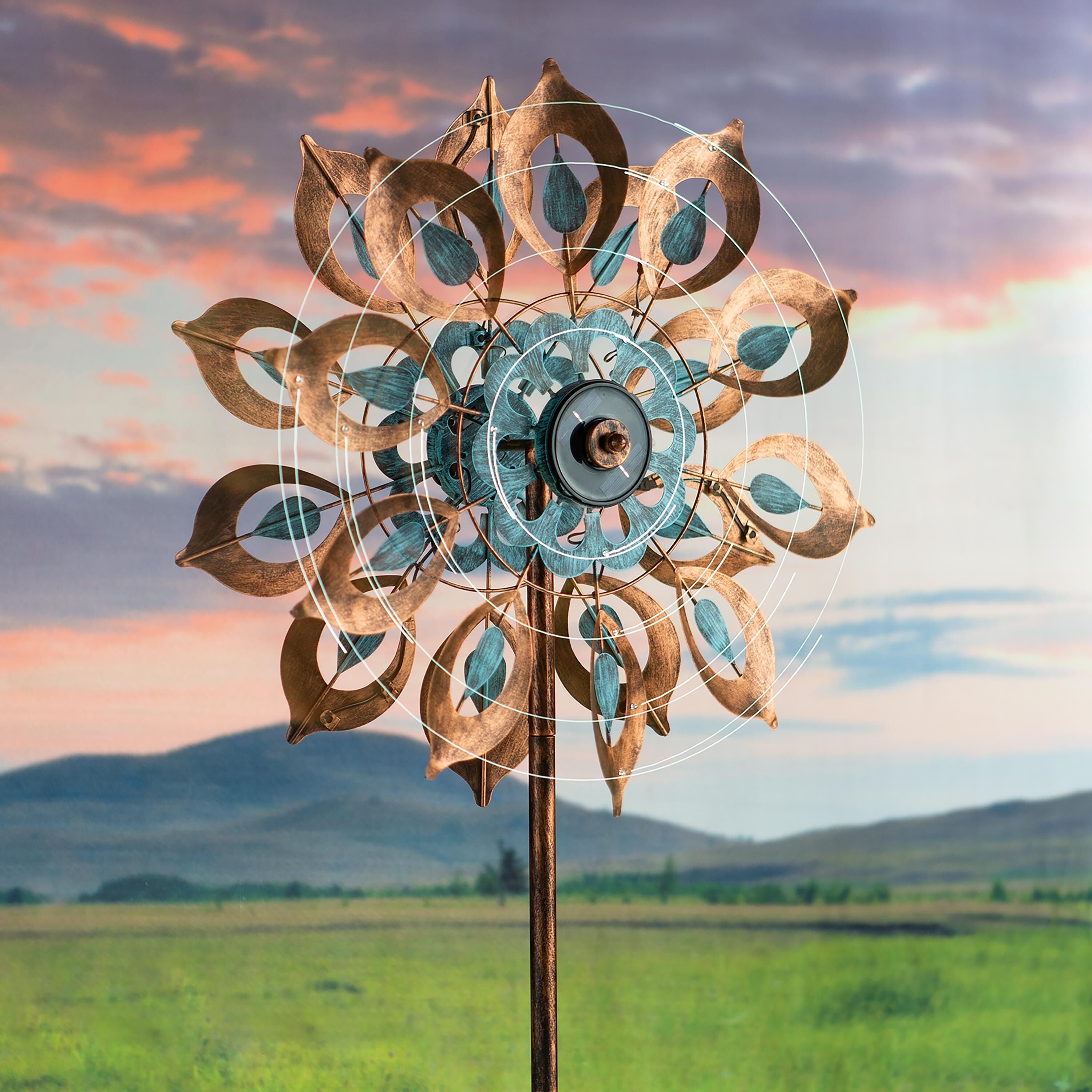 Antique Blue and Copper Lily Flower Solar Wind Spinner – Plow & Hearth