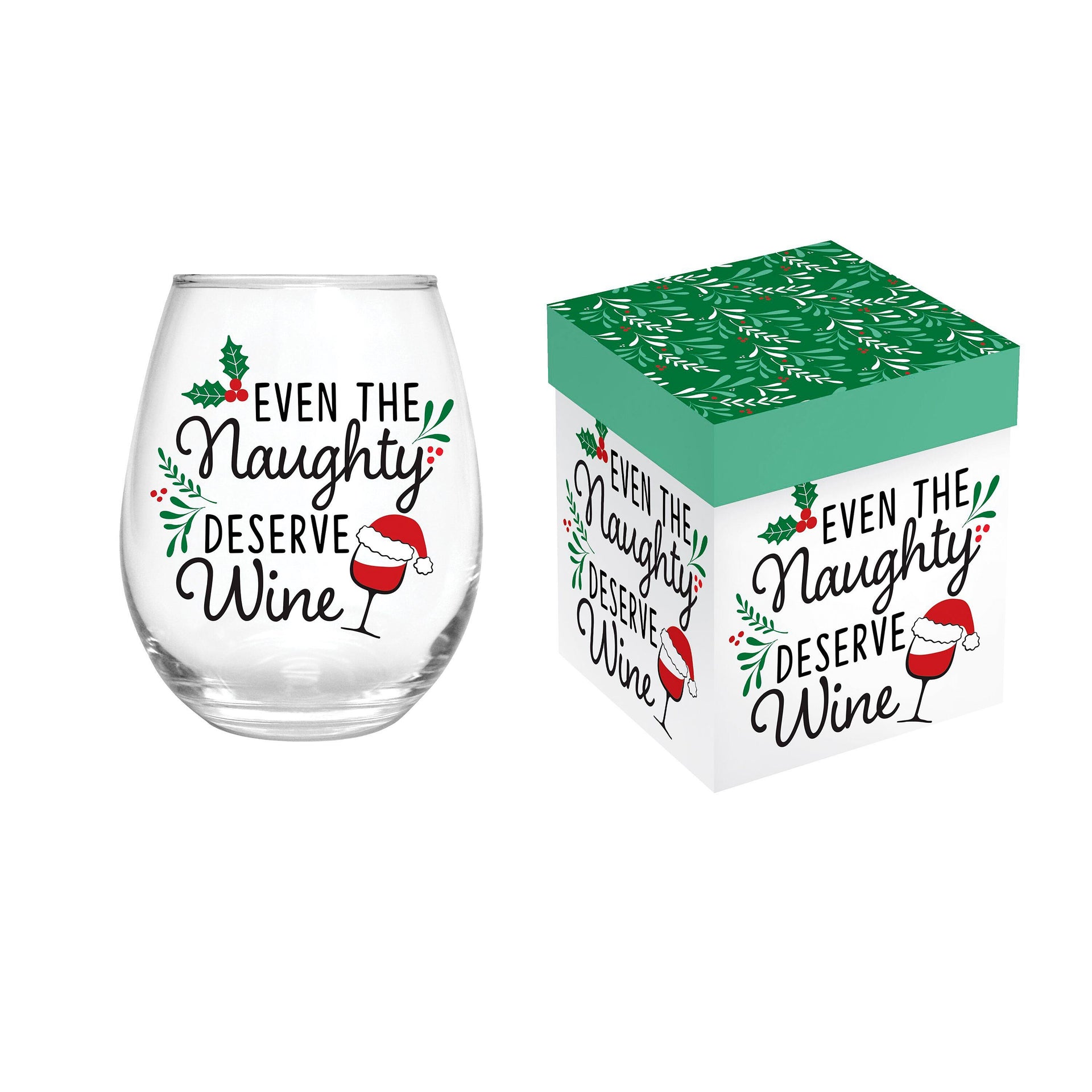 Twas The Night Wine Glass Stemless Glass, Naughty, 17oz, Gift Box – Plow &  Hearth