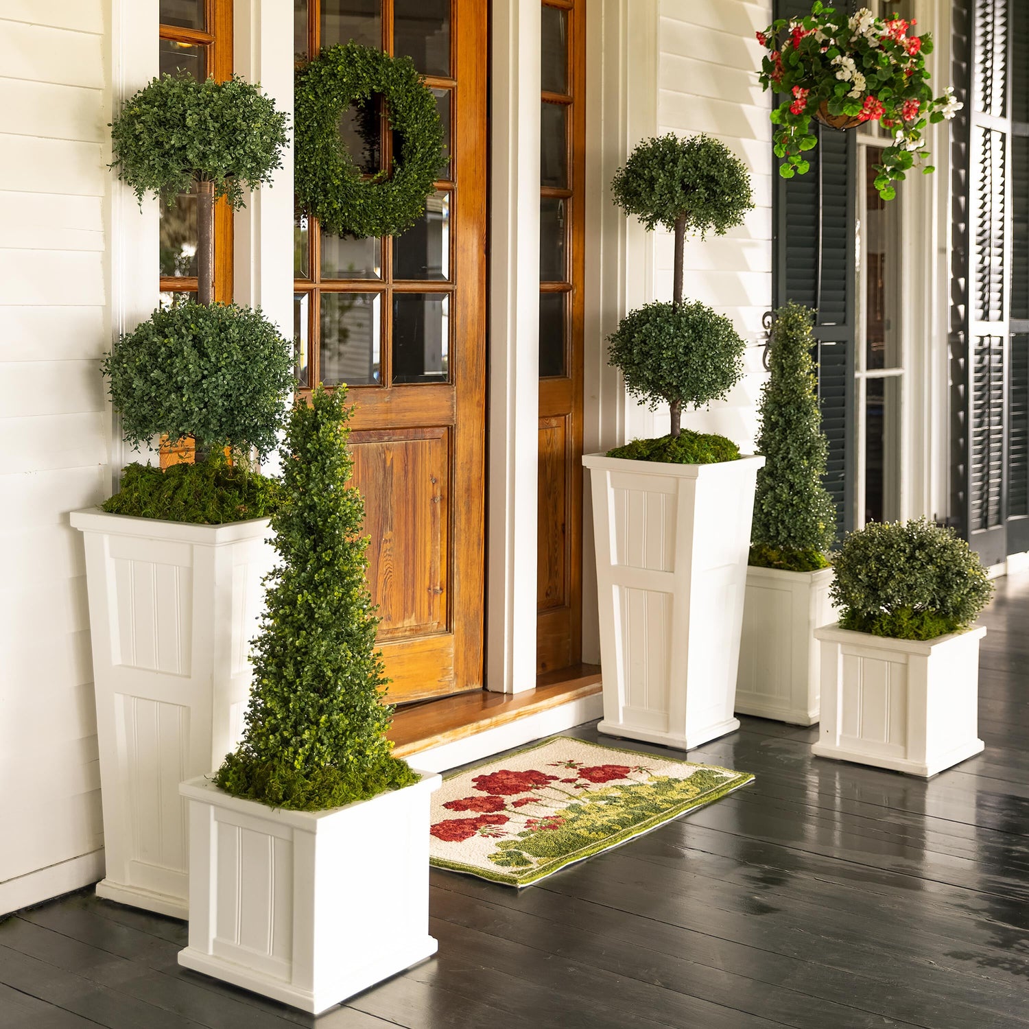 artificial indoor topiary plants Plow & Hearth Faux Boxwood Double Topiary Sphere, 20" dia