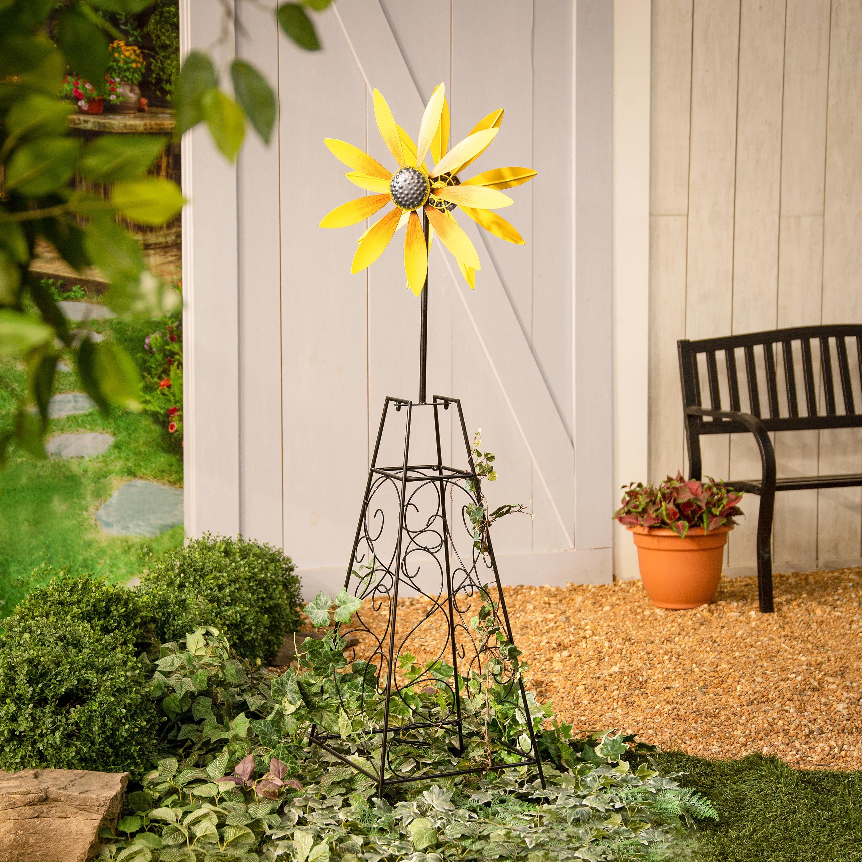 フラワー・ガーデニング ZEROjr Wind Spinner Trellis: Yellow Flower – Plow & Hearth