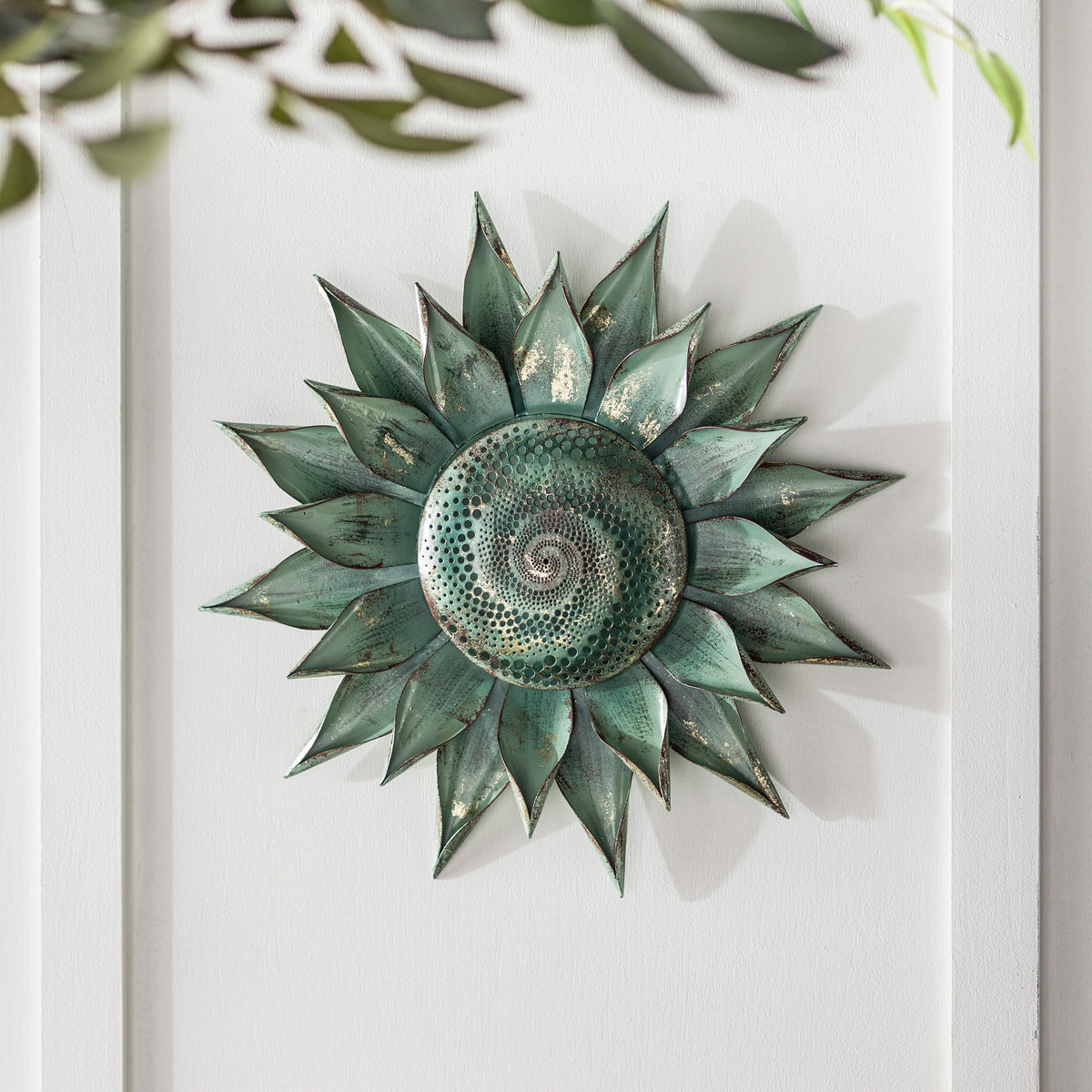 Teal Succulent Distressed Metal Wall Art – Plow & Hearth display picture 1