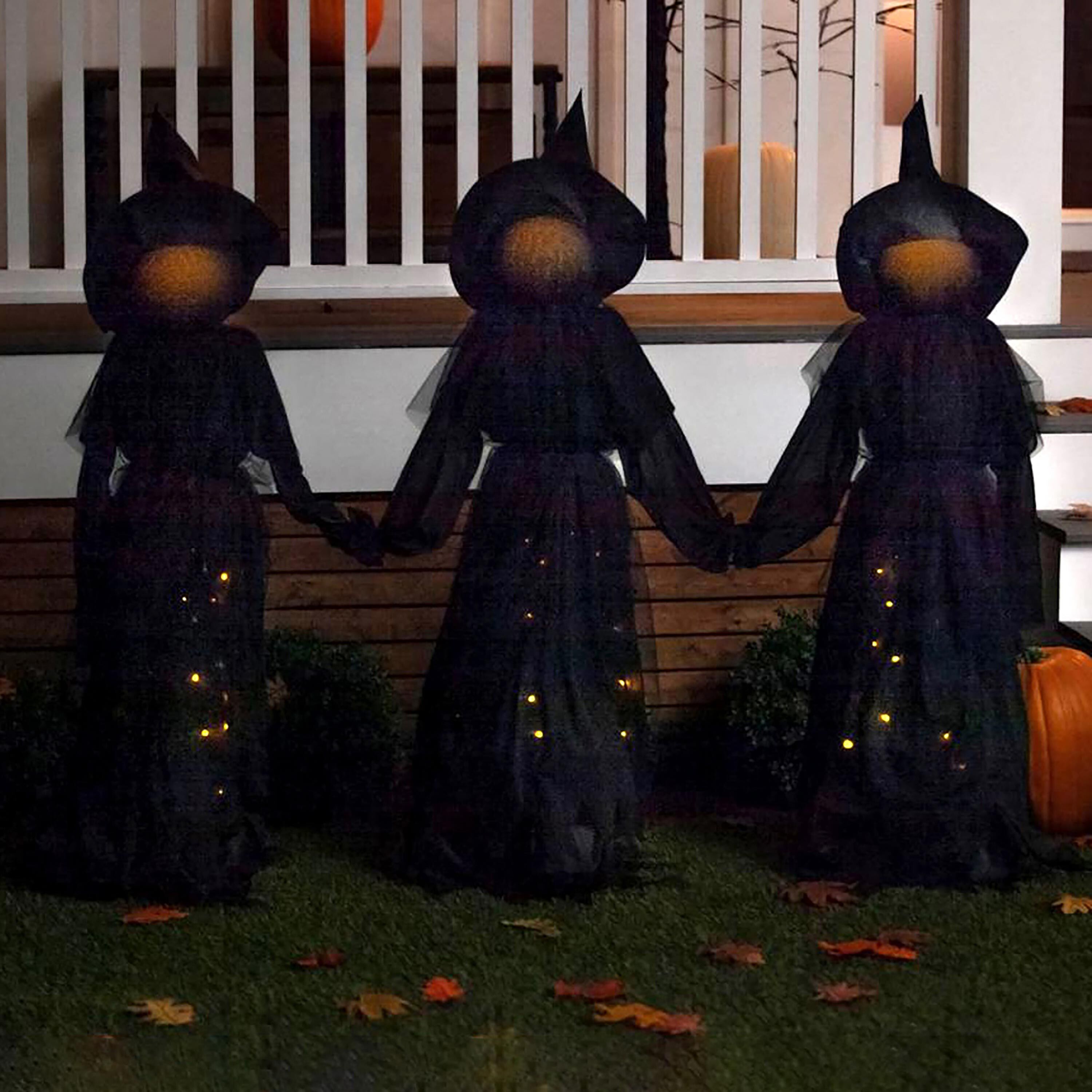Set of 3 Glowing Halloween Garden Witches with Sparkled LED