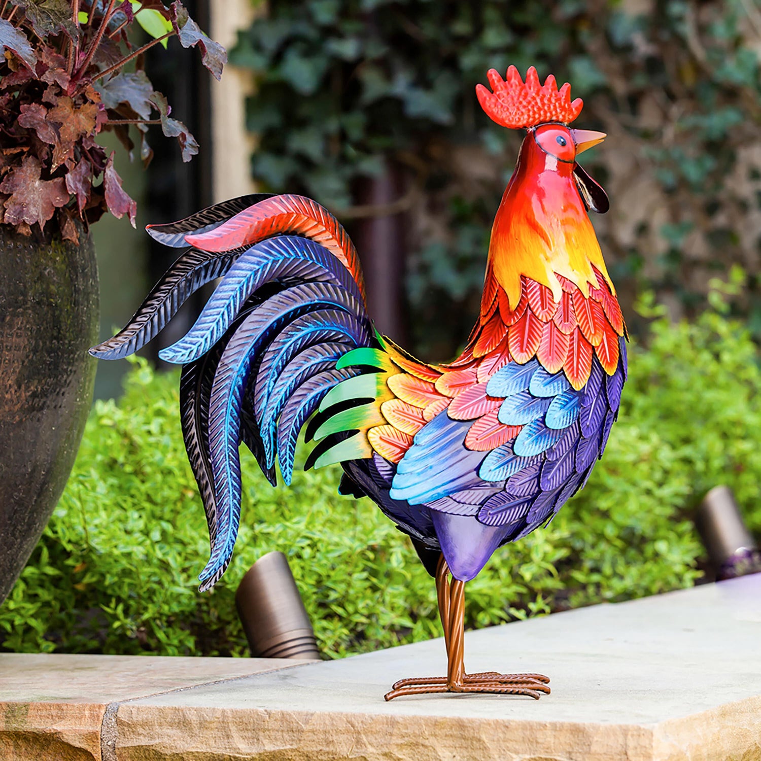 rooster plant hanger Colorful Metal Rooster Garden Statue