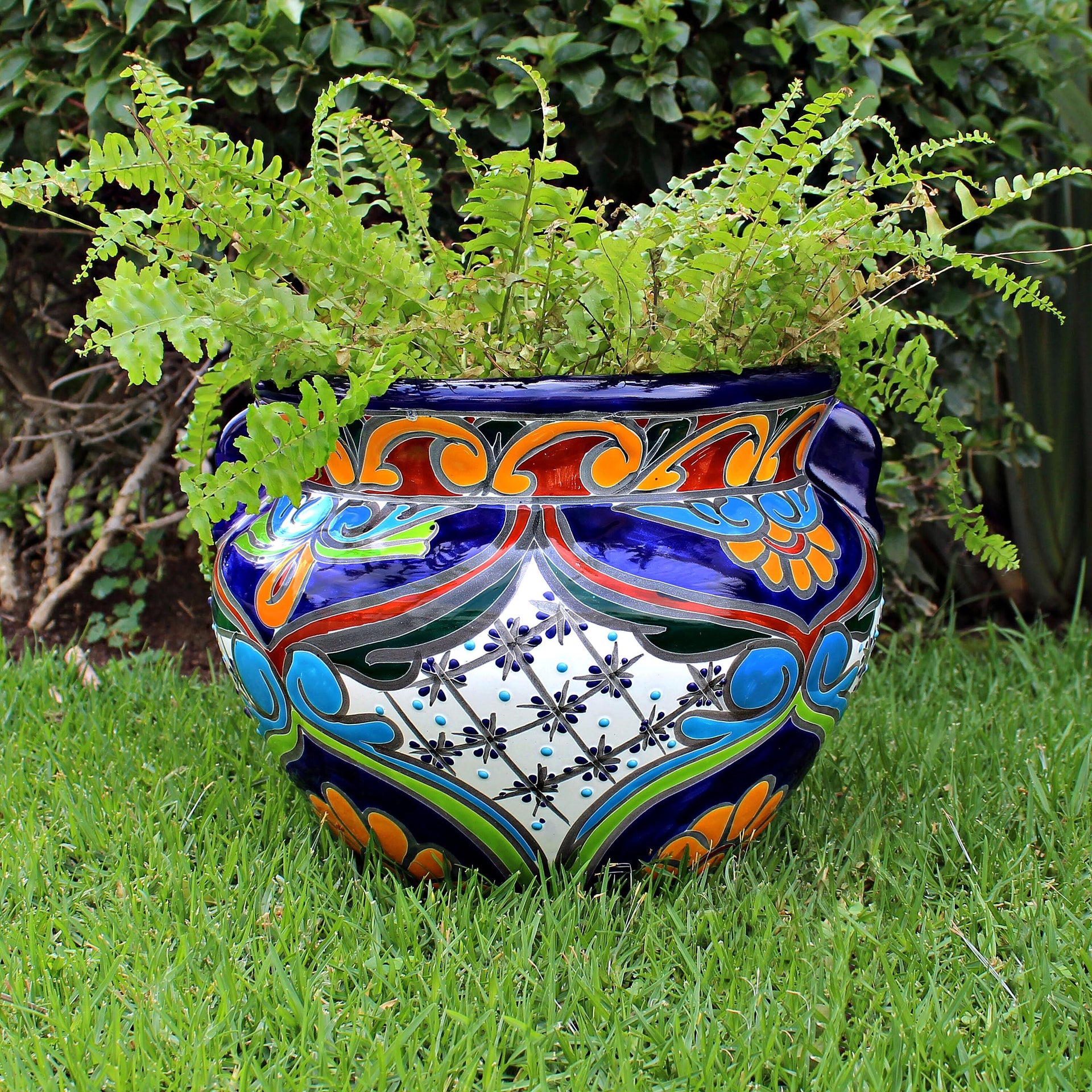 Evergreen 12 in. Multi-colored Talavera Ceramic Chata Planter