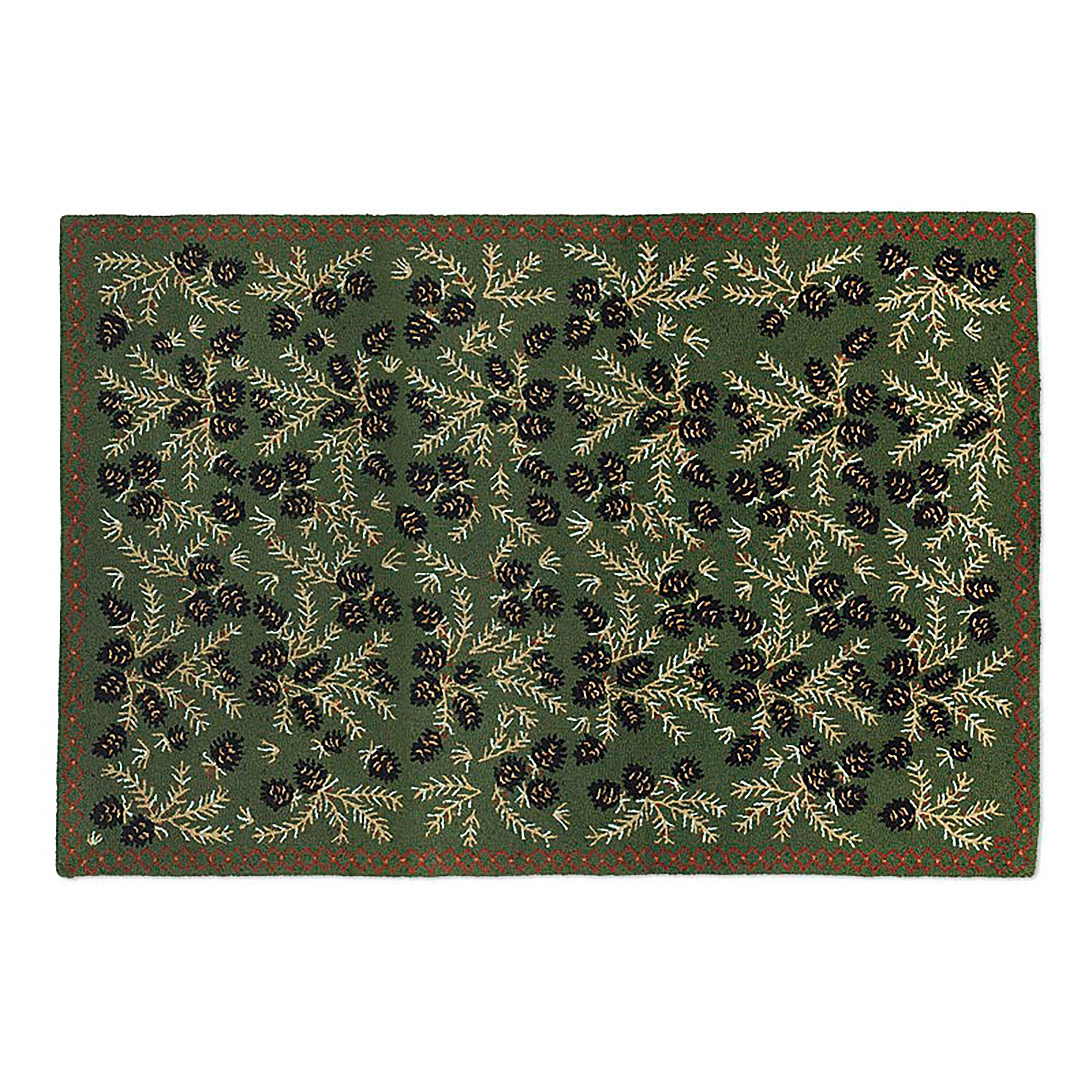 Hooked Wool Pine Cone Hearth Rug, 2' x 4' | Plow & Hearth