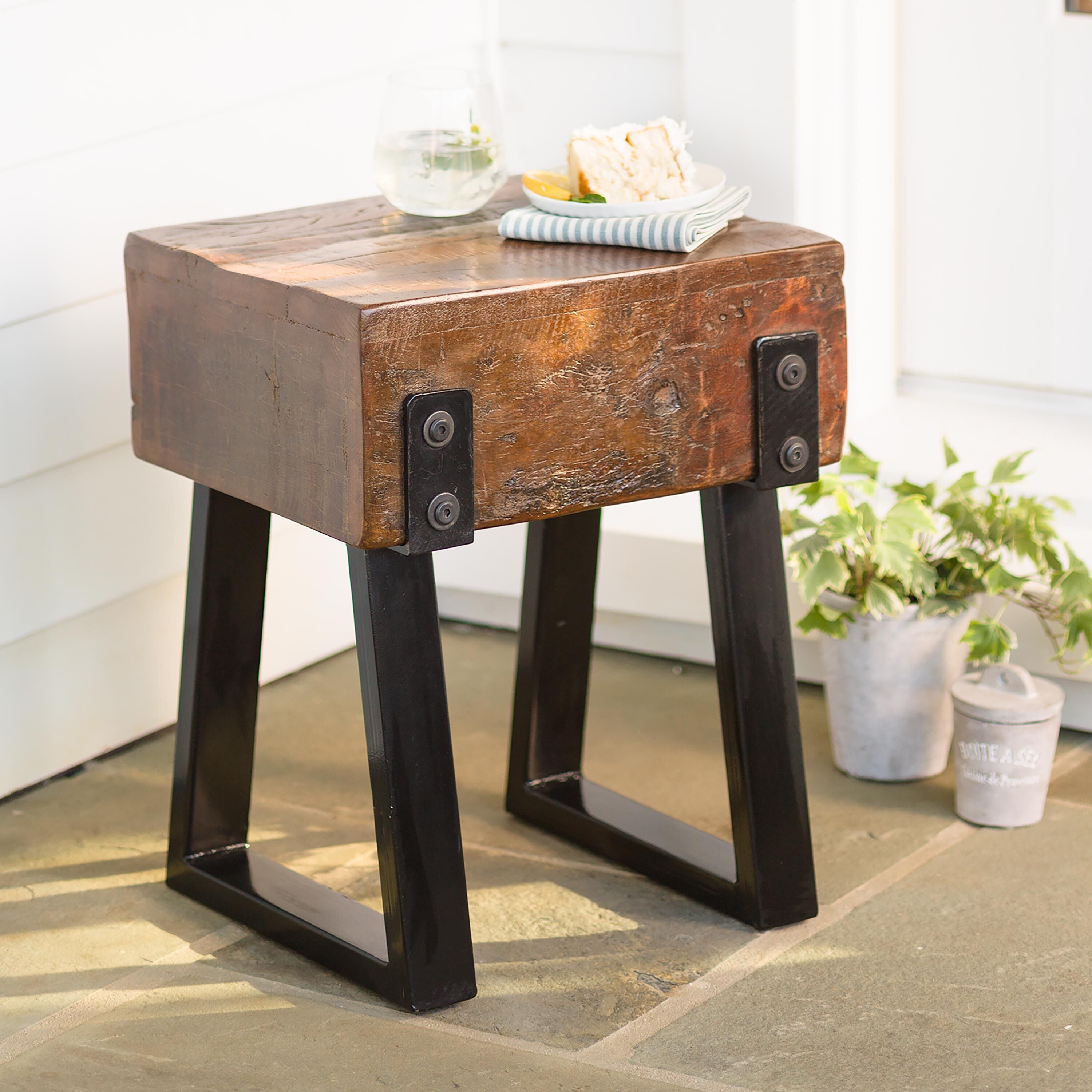 Richland Indoor/Outdoor Reclaimed Wood Stool/Side Table | Plow