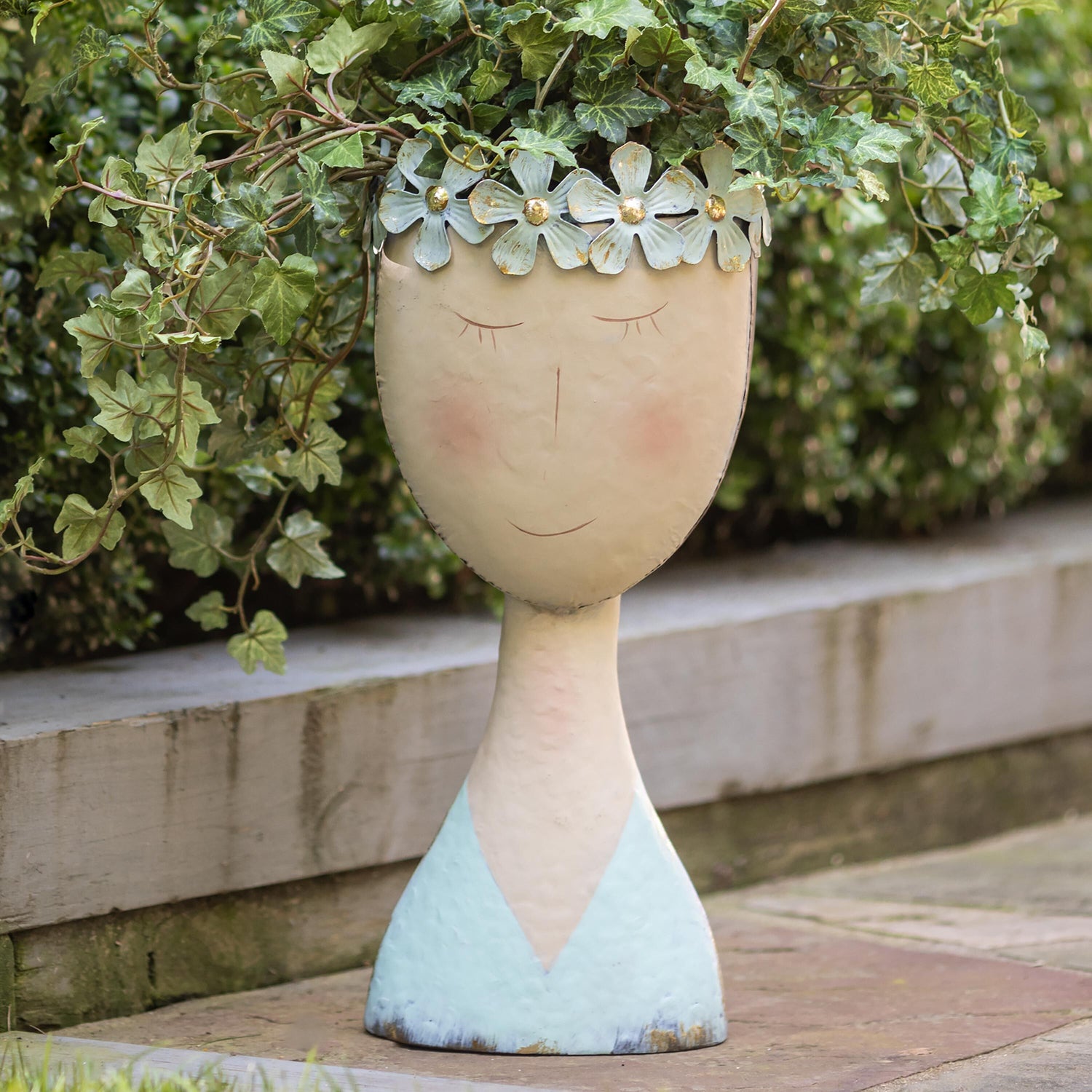 head plant pot outdoor Plow & Hearth Pastel Head Planter,Blue