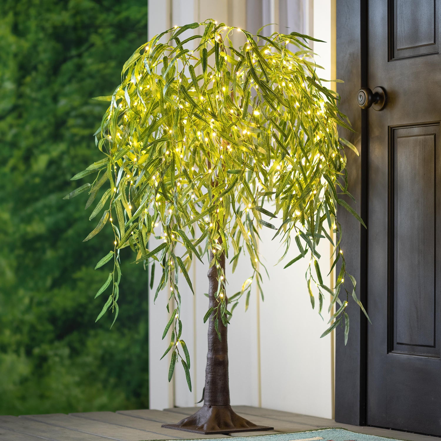indoor willow plant Indoor/Outdoor Lighted LED Green Willow Tree 4'