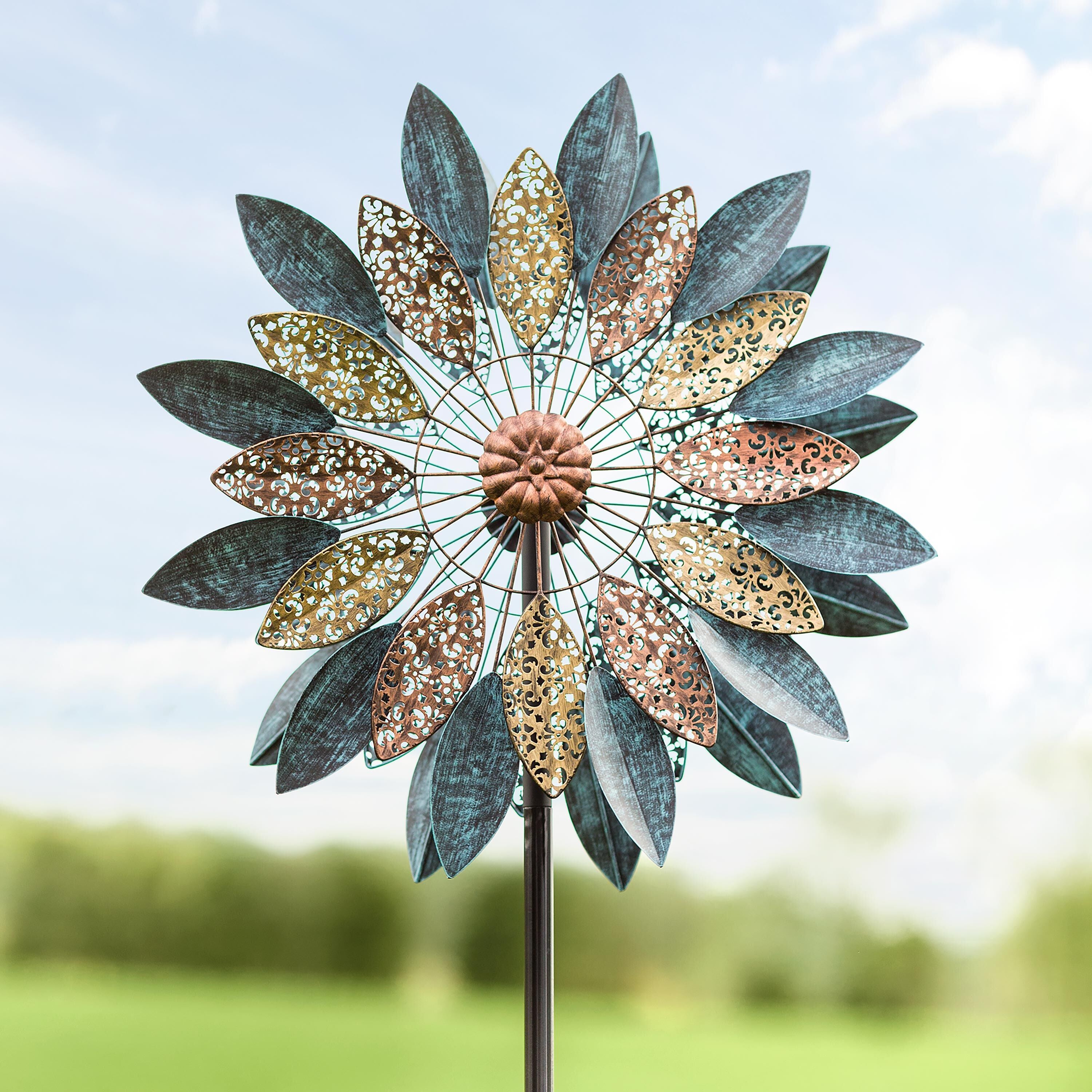 Metal Wind Spinner with Patina-Like Blue – Plow & Hearth