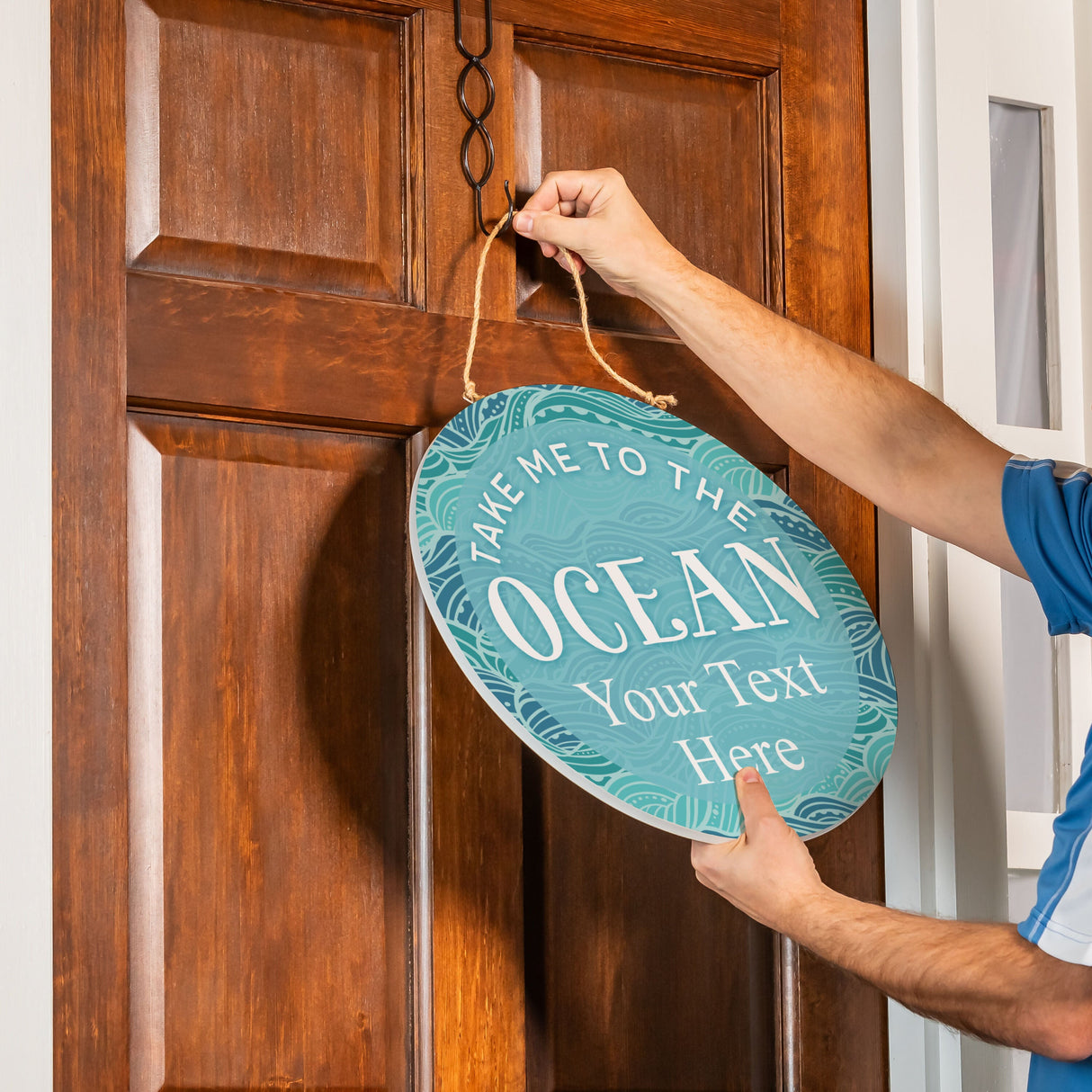 Blue Coastal Make Waves Wood Door Décor, "Take Me To The Ocean" with Personalization, 18"