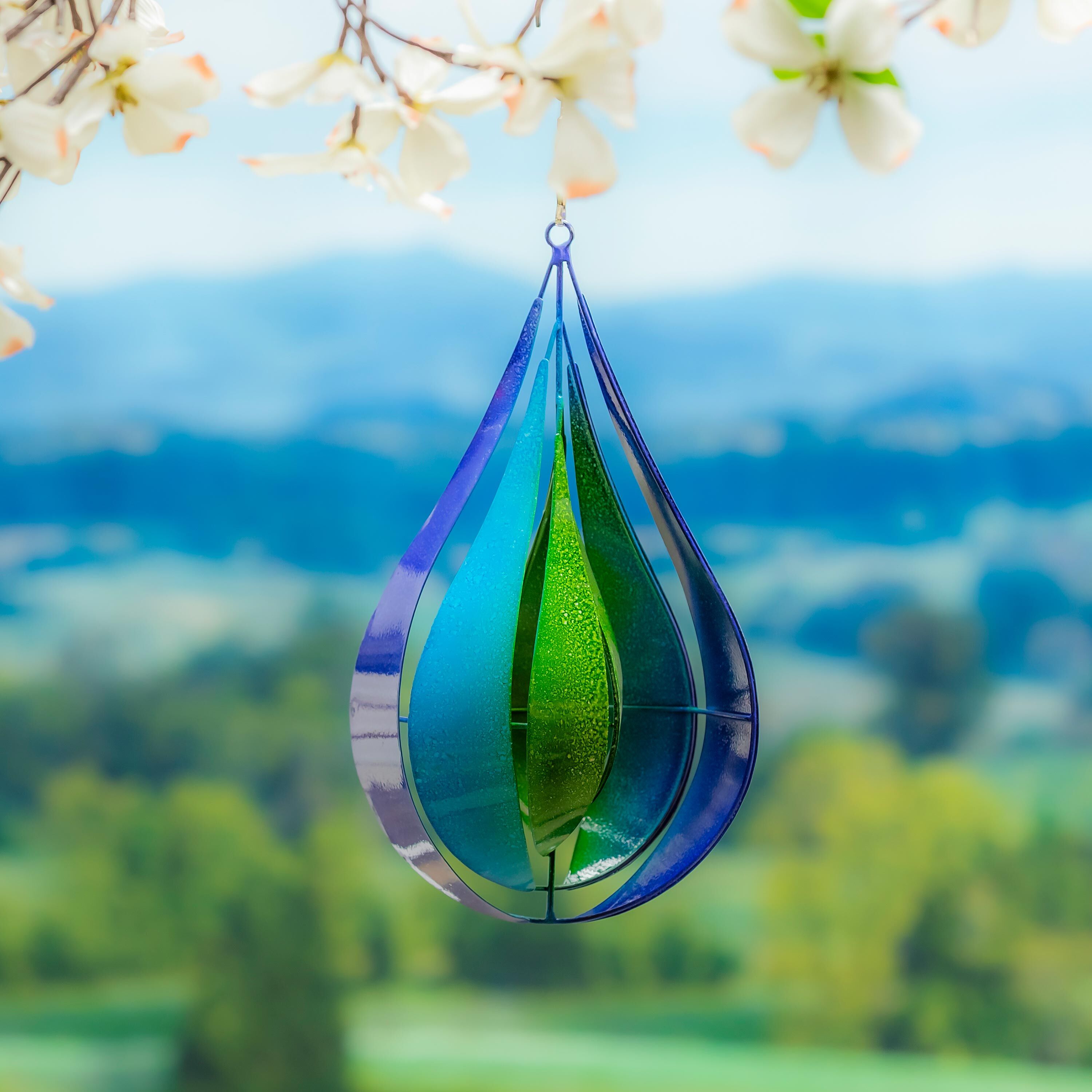 Blue & Green Teardrop Wind Spinner, 16