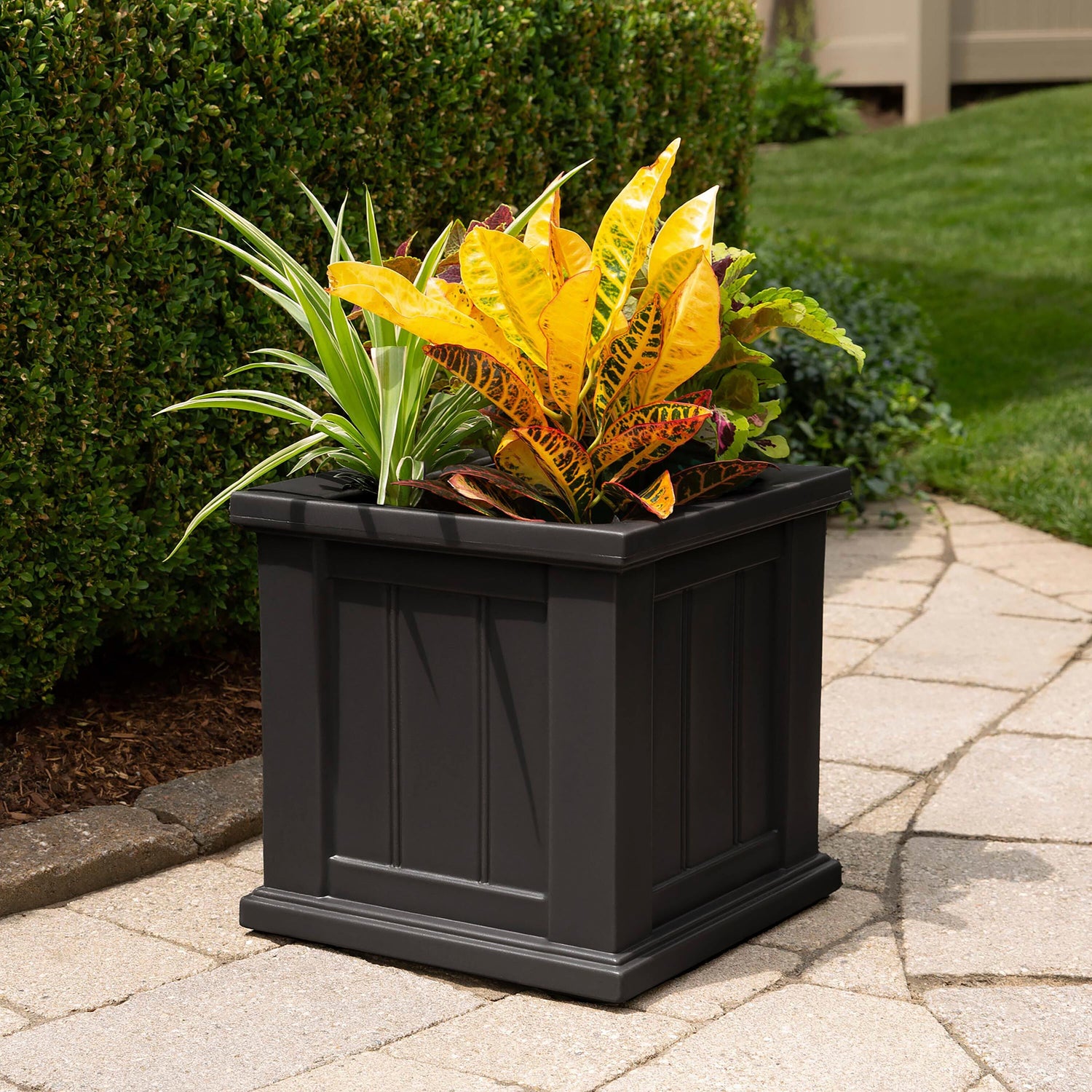 self watering planter large Mayne Cape Cod 14" x 14" Square Planter, Graphite Gray